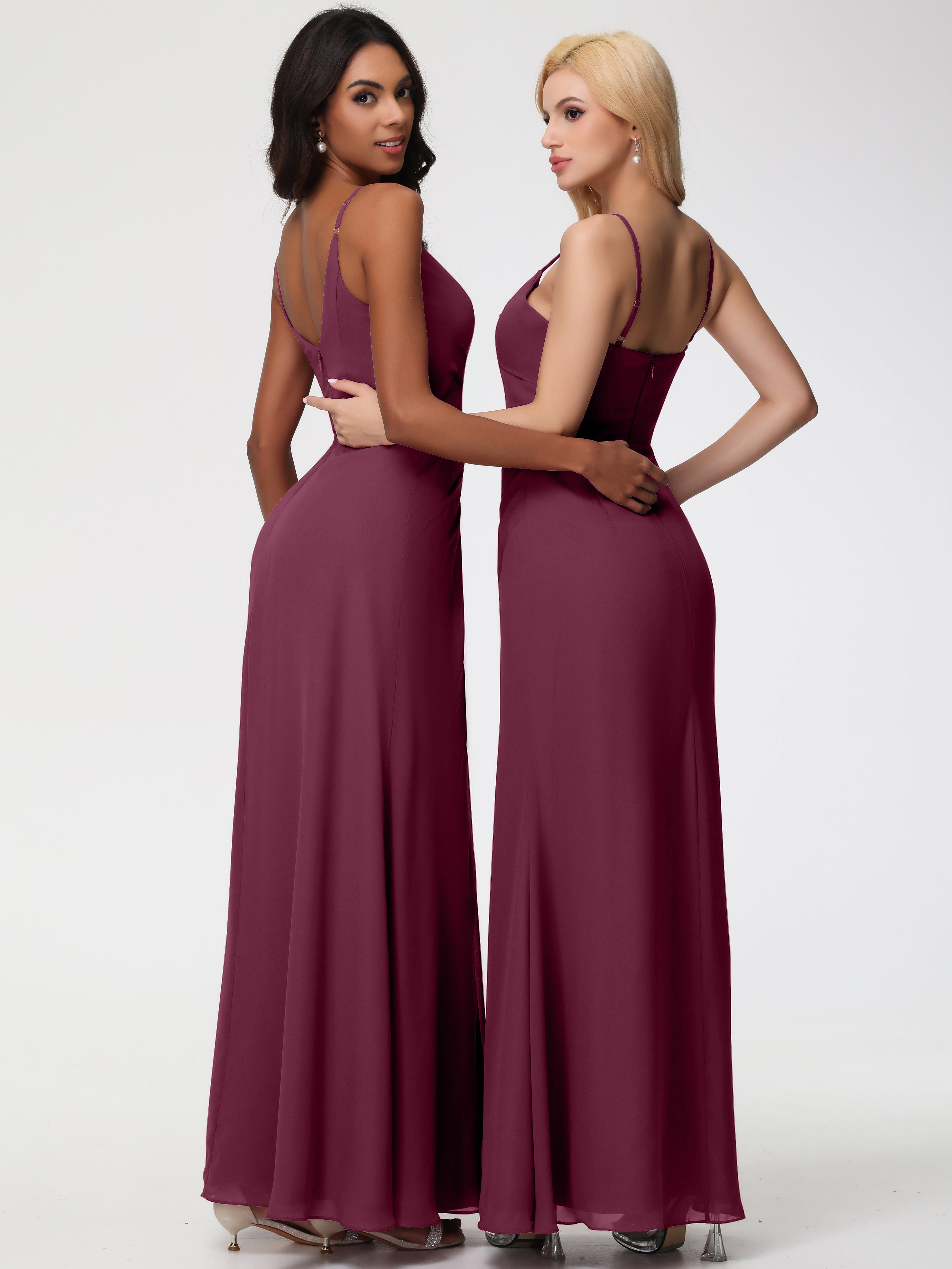 A-Line V-Neck Sleeveless Spaghetti Straps Pleats Chiffon Bridesmaid Dresses With Split (Copy)