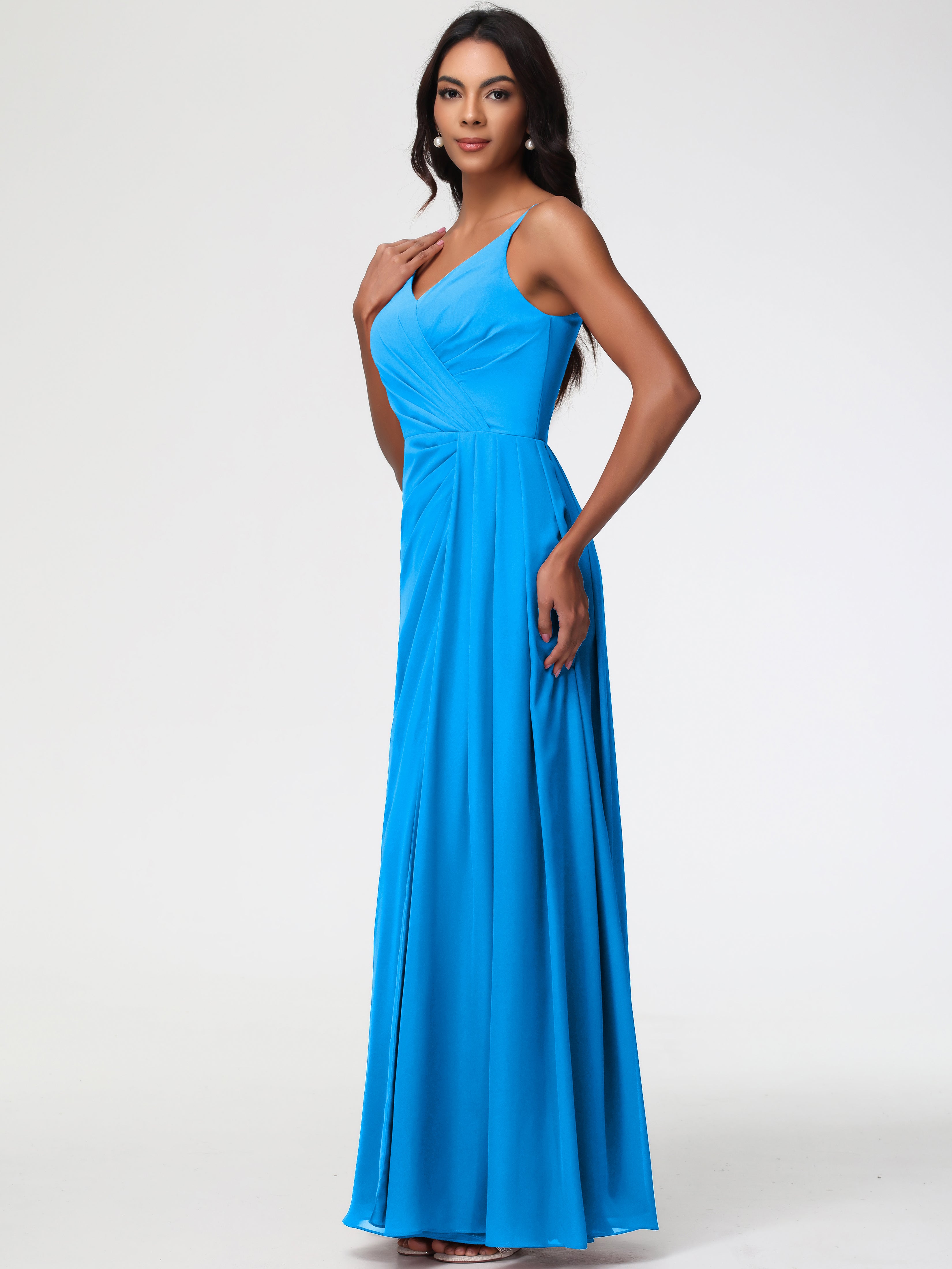 A-Line V-Neck Sleeveless Spaghetti Straps Pleats Chiffon Bridesmaid Dresses With Split (Copy)