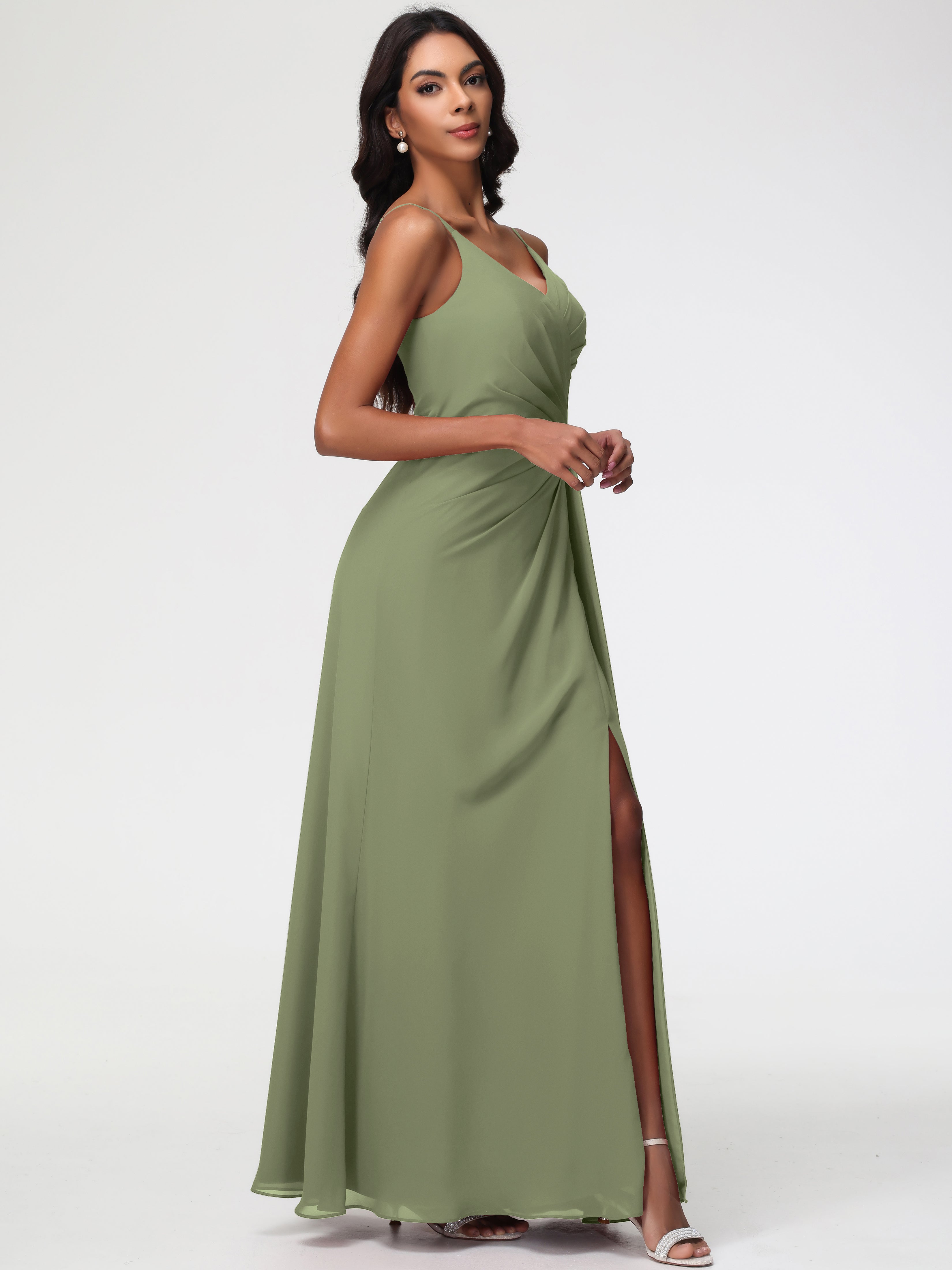 A-Line V-Neck Sleeveless Spaghetti Straps Pleats Chiffon Bridesmaid Dresses With Split (Copy)