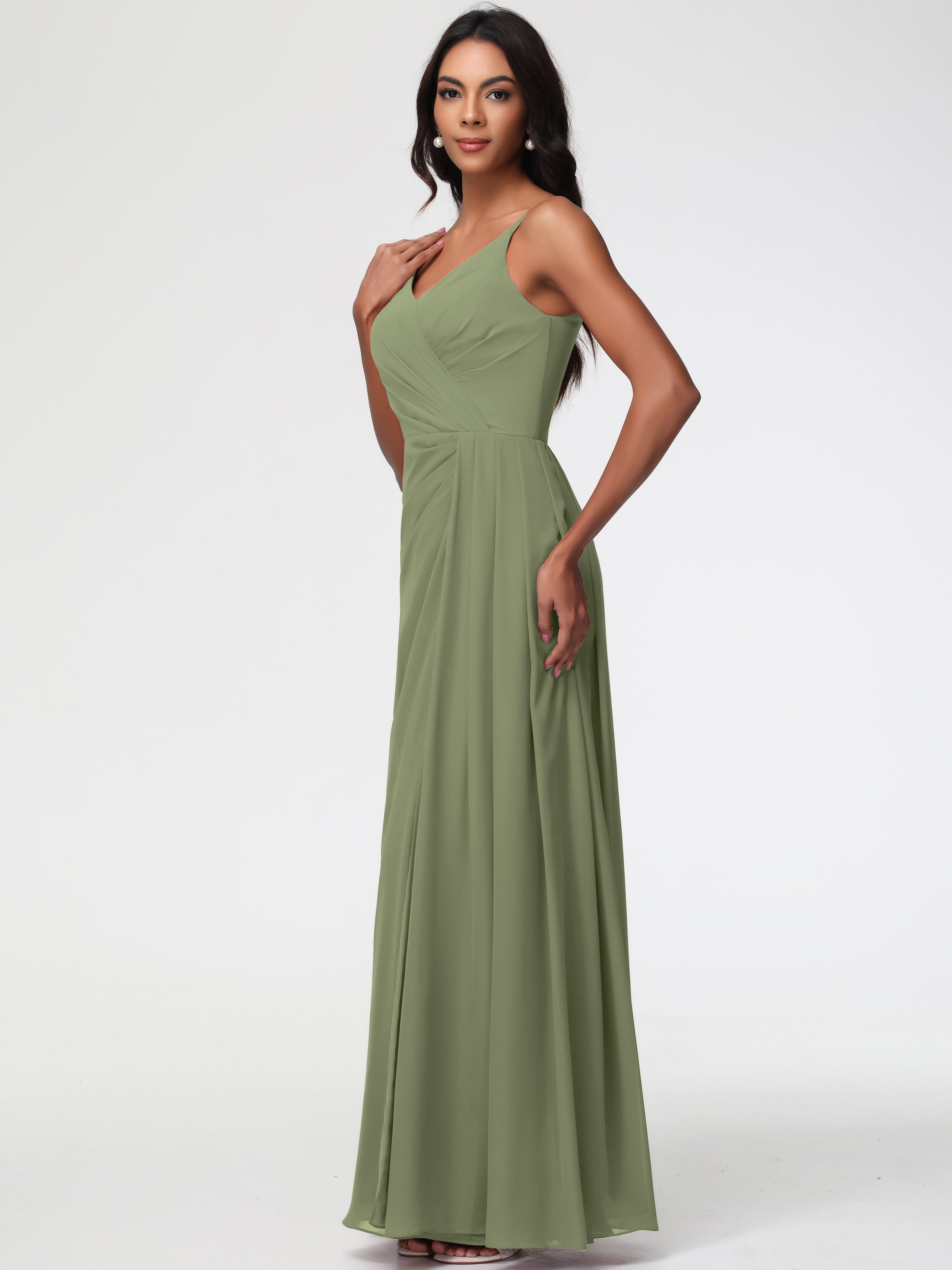 A-Line V-Neck Sleeveless Spaghetti Straps Pleats Chiffon Bridesmaid Dresses With Split (Copy)