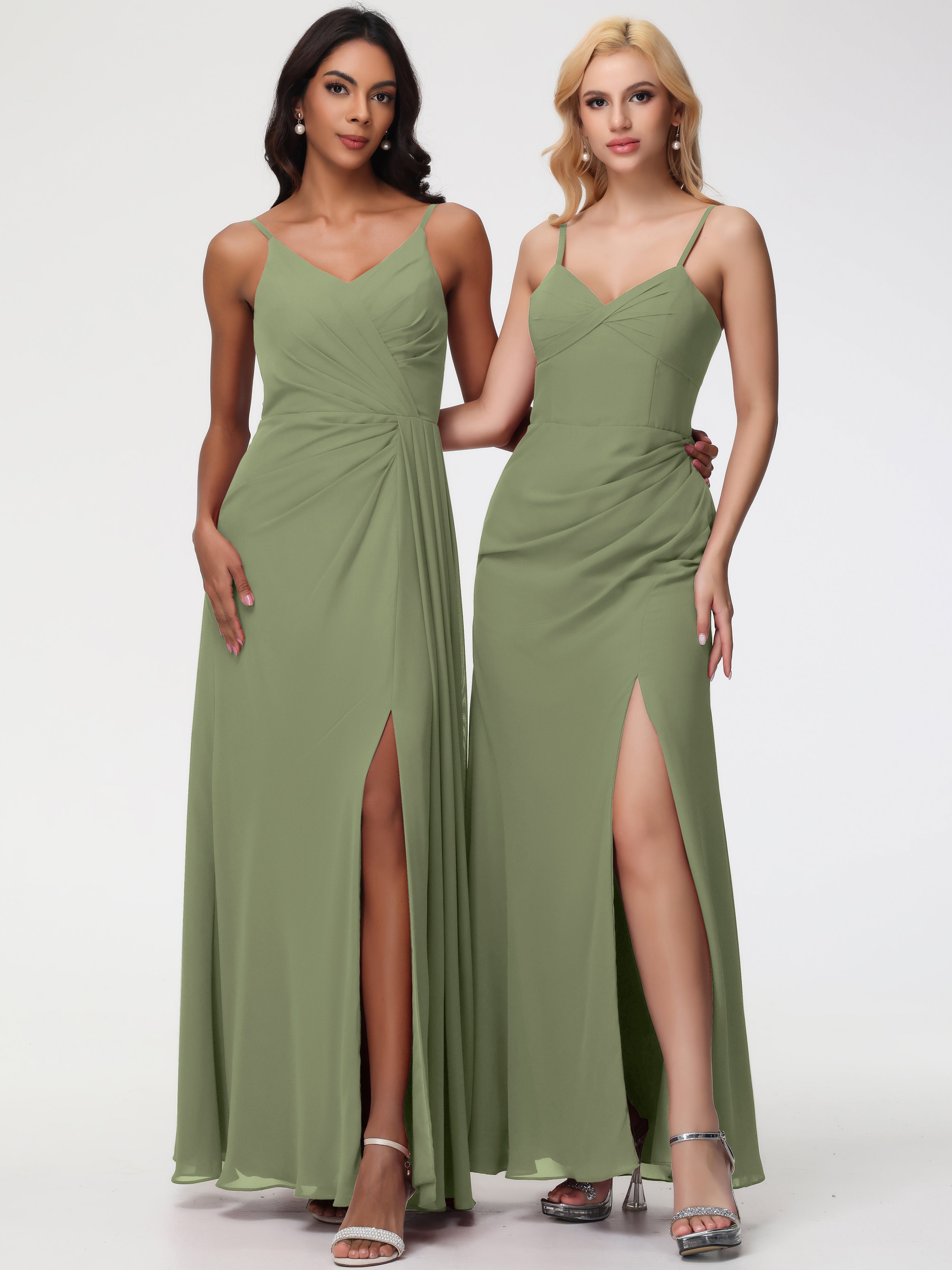 A-Line V-Neck Sleeveless Spaghetti Straps Pleats Chiffon Bridesmaid Dresses With Split (Copy)