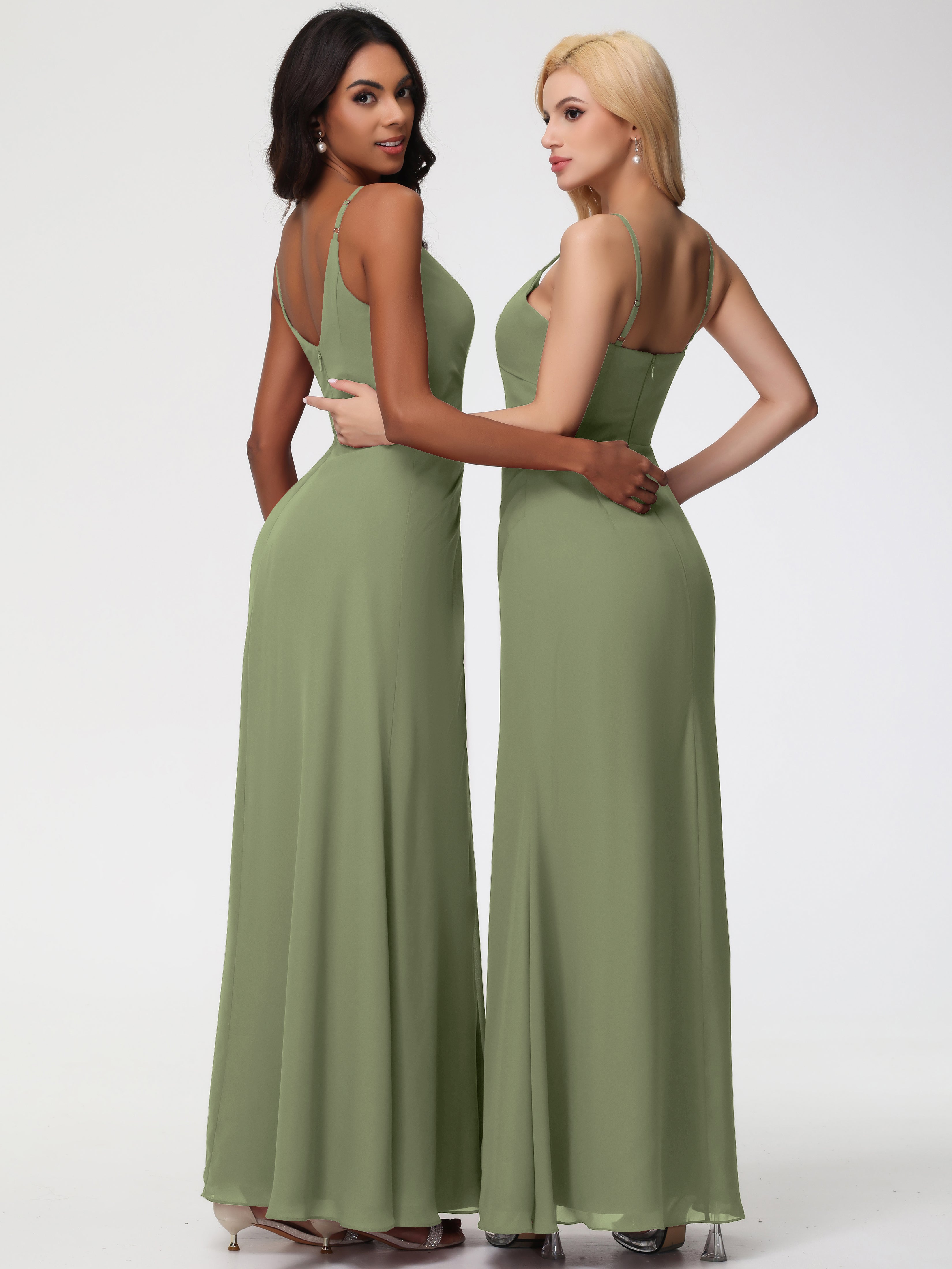 A-Line V-Neck Sleeveless Spaghetti Straps Pleats Chiffon Bridesmaid Dresses With Split (Copy)