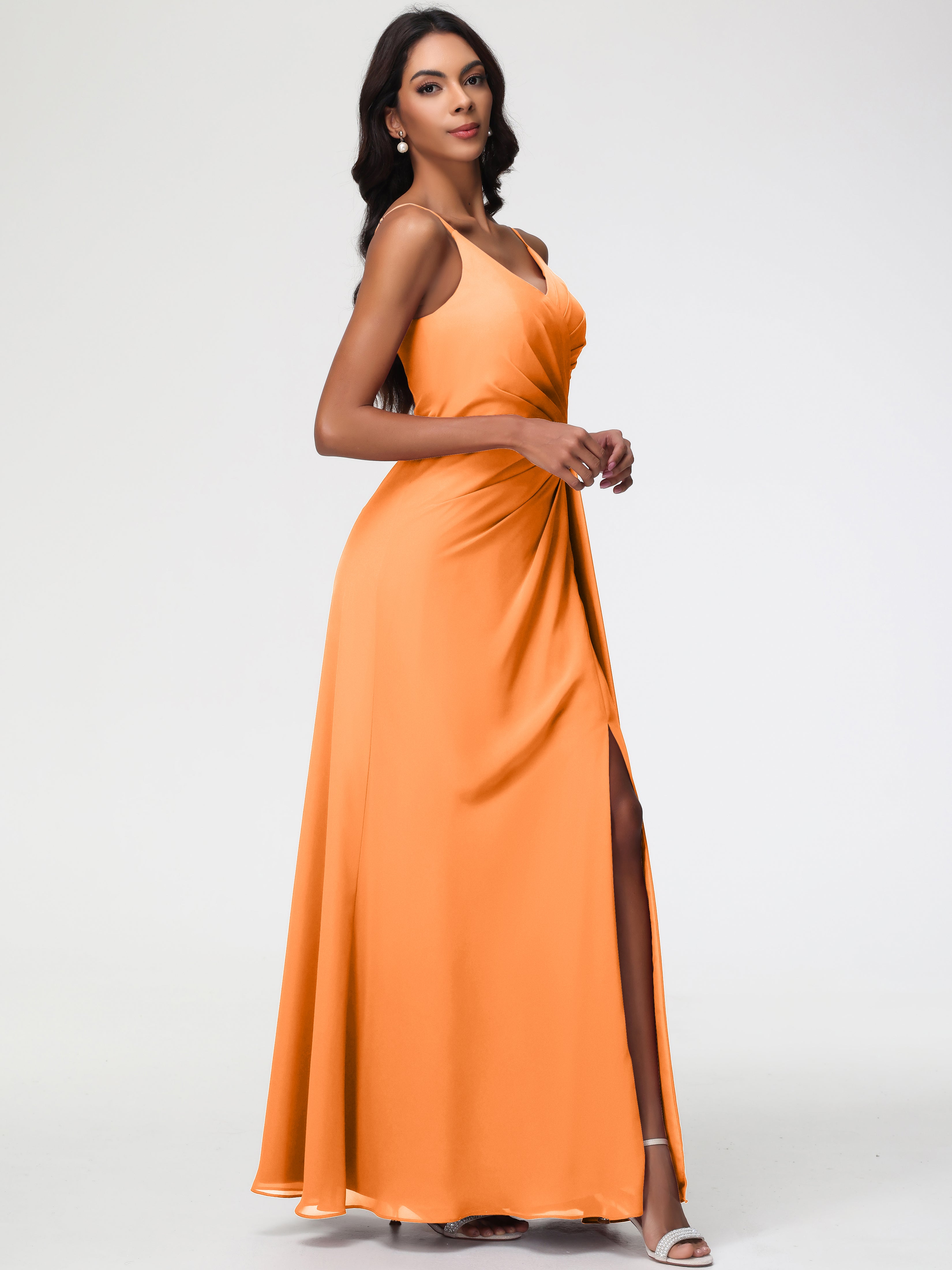 A-Line V-Neck Sleeveless Spaghetti Straps Pleats Chiffon Bridesmaid Dresses With Split (Copy)