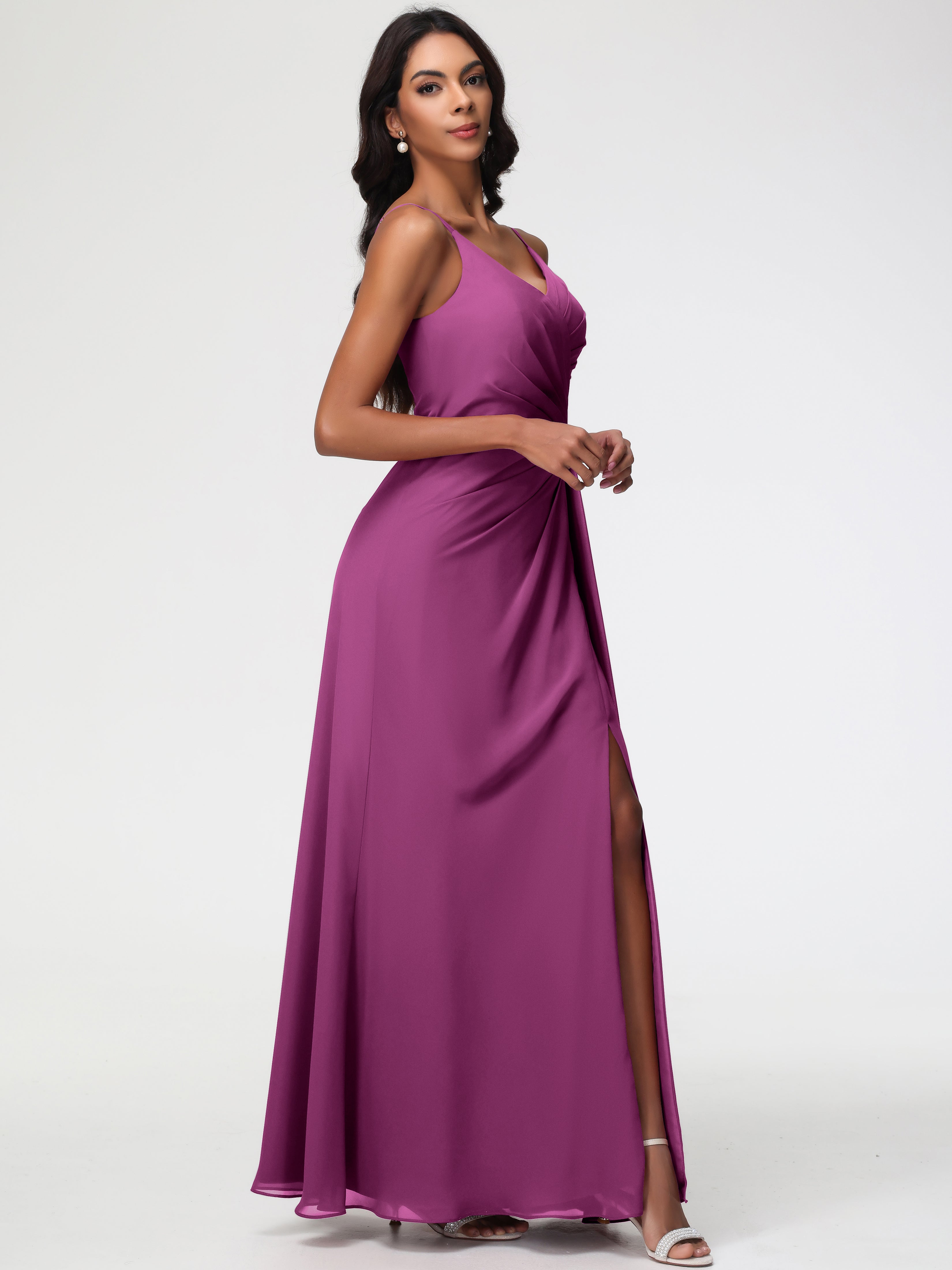 A-Line V-Neck Sleeveless Spaghetti Straps Pleats Chiffon Bridesmaid Dresses With Split (Copy)