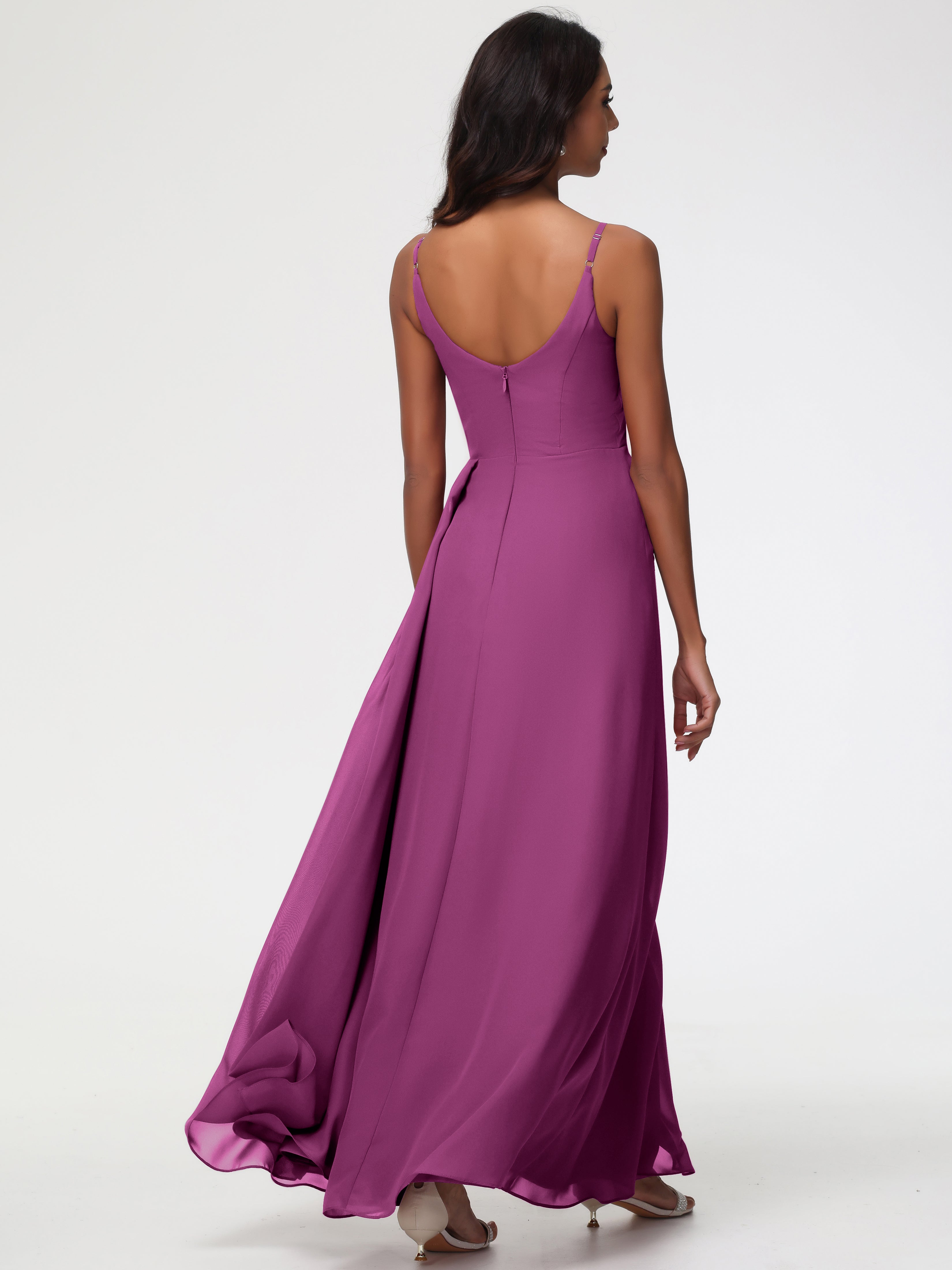 A-Line V-Neck Sleeveless Spaghetti Straps Pleats Chiffon Bridesmaid Dresses With Split (Copy)
