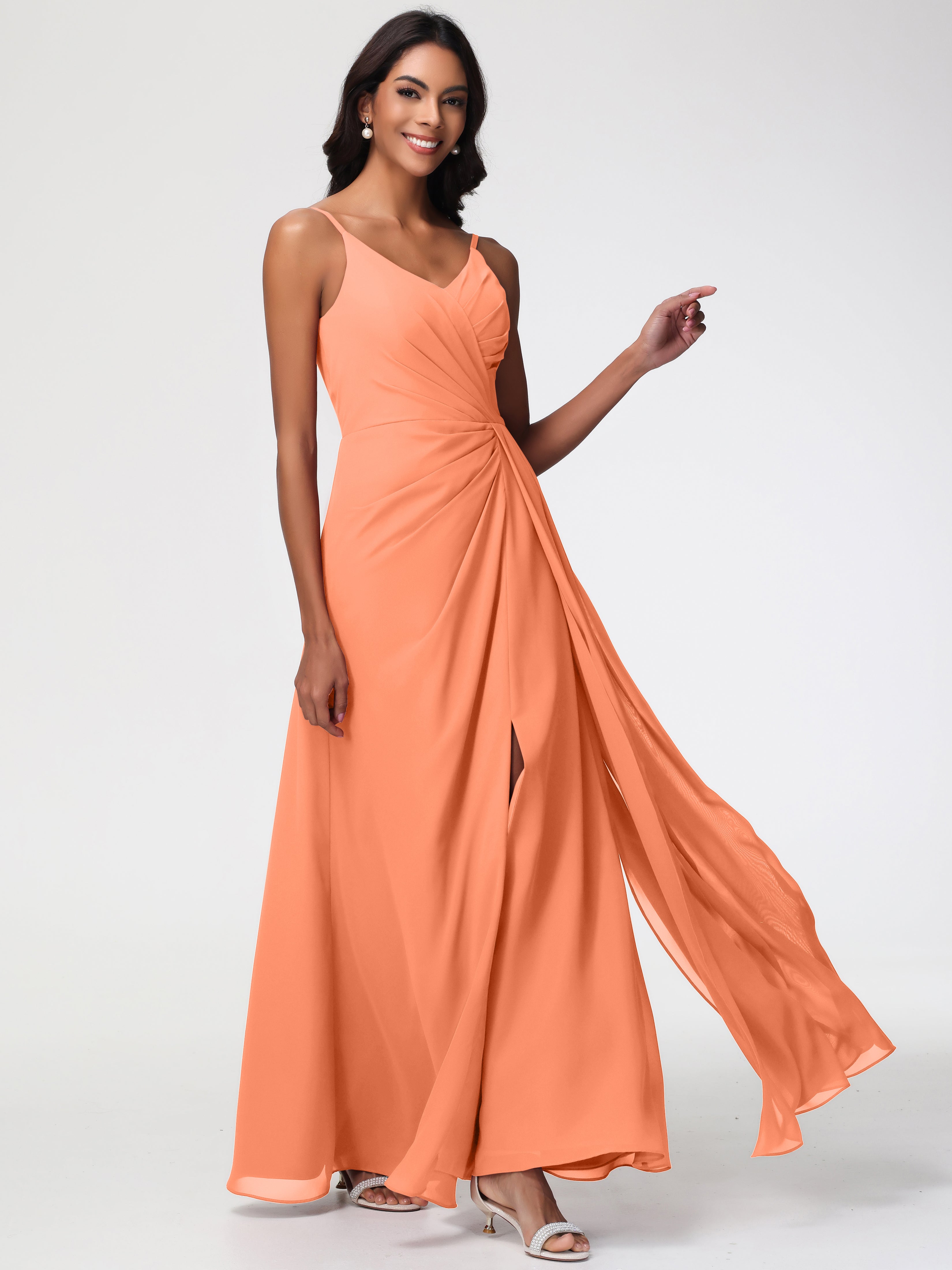 A-Line V-Neck Sleeveless Spaghetti Straps Pleats Chiffon Bridesmaid Dresses With Split (Copy)