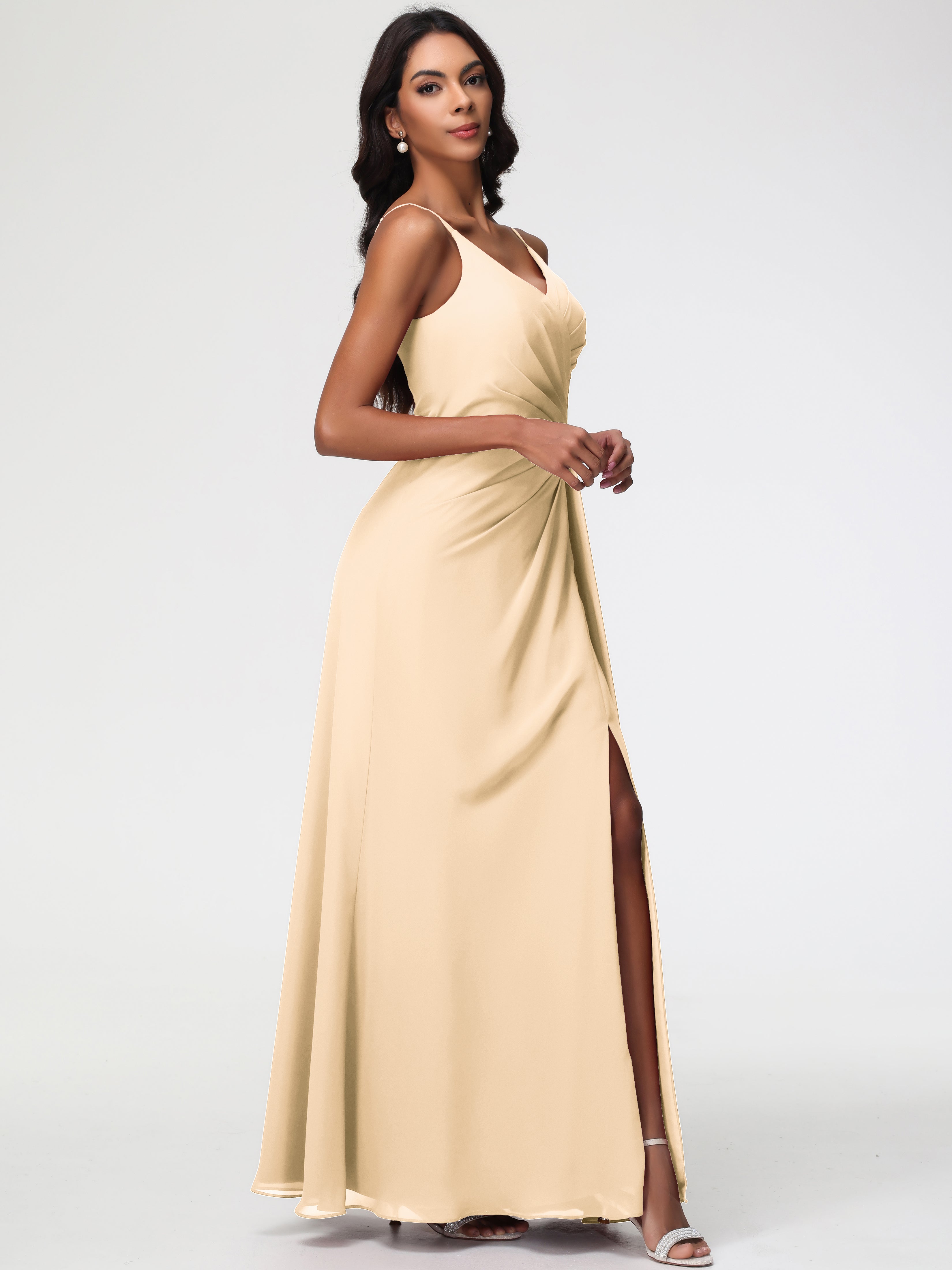 A-Line V-Neck Sleeveless Spaghetti Straps Pleats Chiffon Bridesmaid Dresses With Split (Copy)