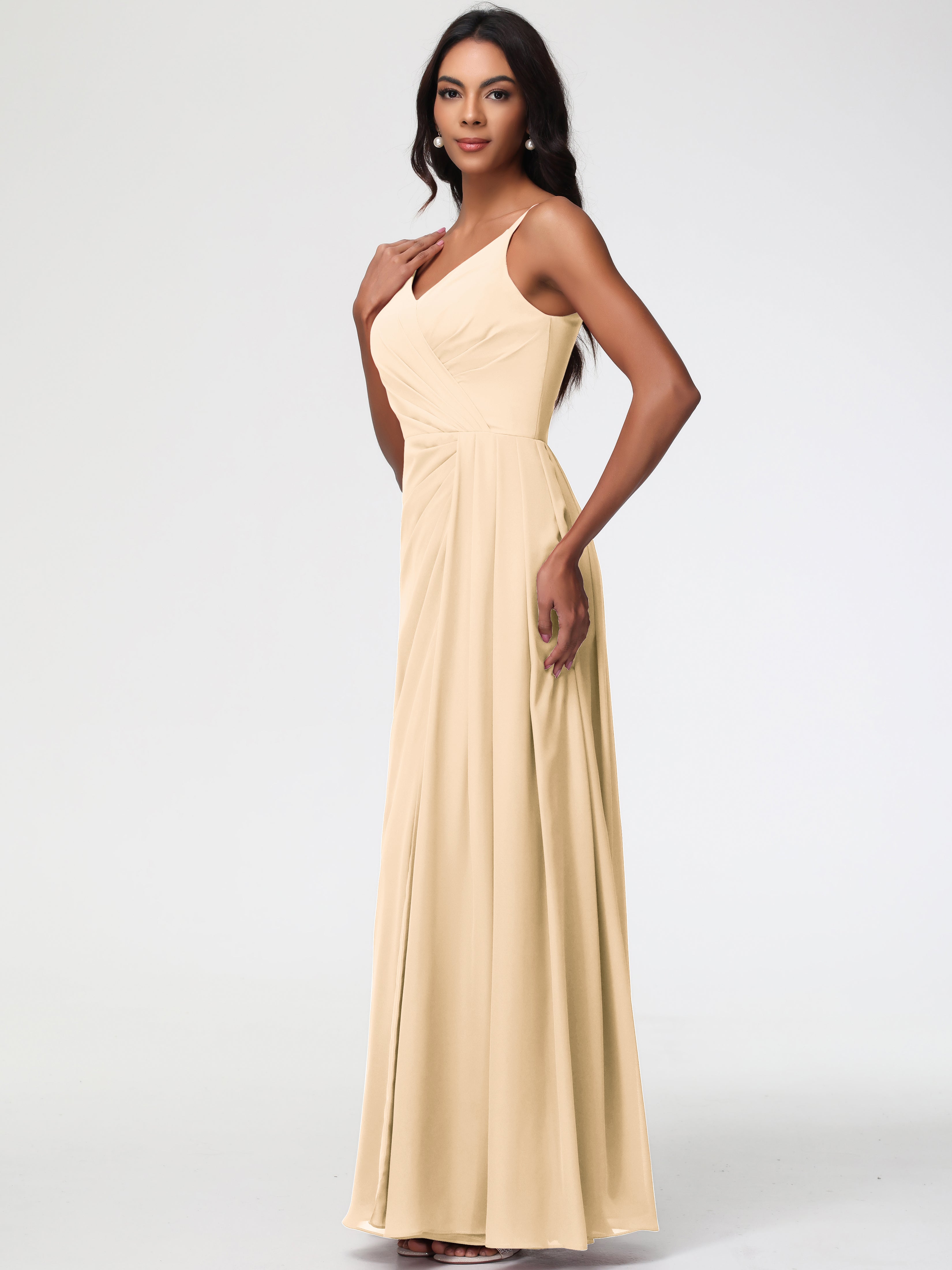 A-Line V-Neck Sleeveless Spaghetti Straps Pleats Chiffon Bridesmaid Dresses With Split (Copy)