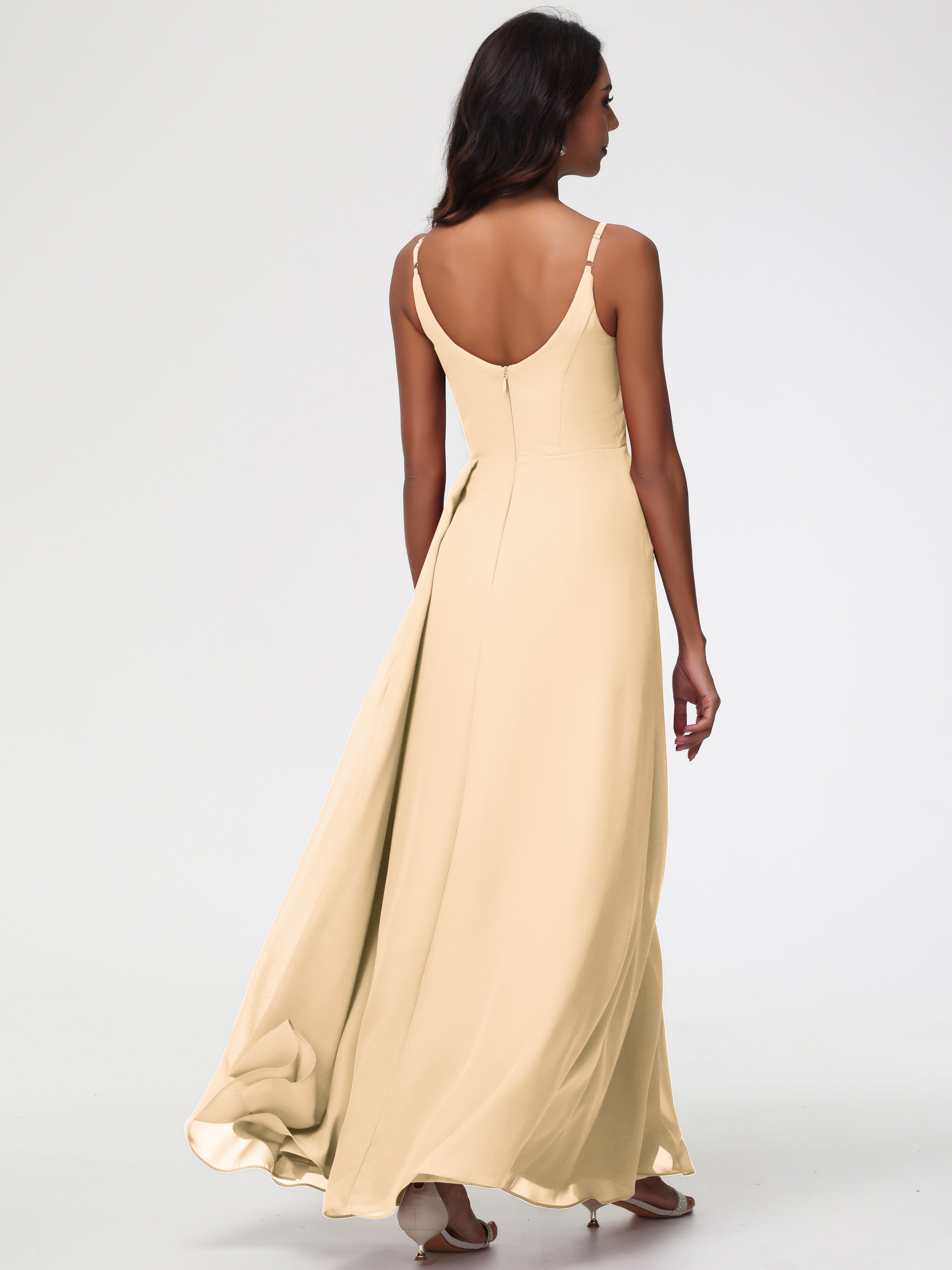 A-Line V-Neck Sleeveless Spaghetti Straps Pleats Chiffon Bridesmaid Dresses With Split (Copy)