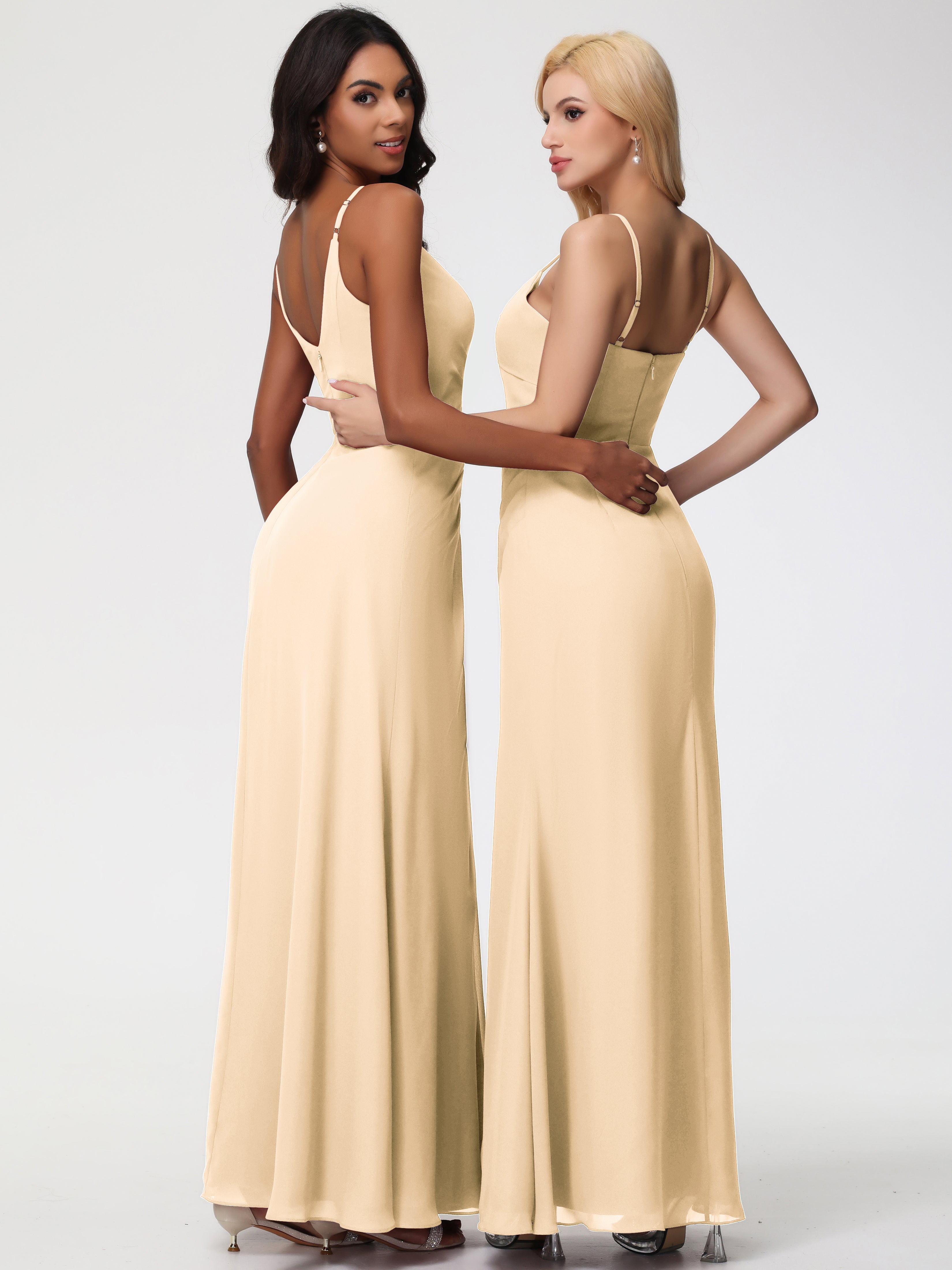A-Line V-Neck Sleeveless Spaghetti Straps Pleats Chiffon Bridesmaid Dresses With Split (Copy)