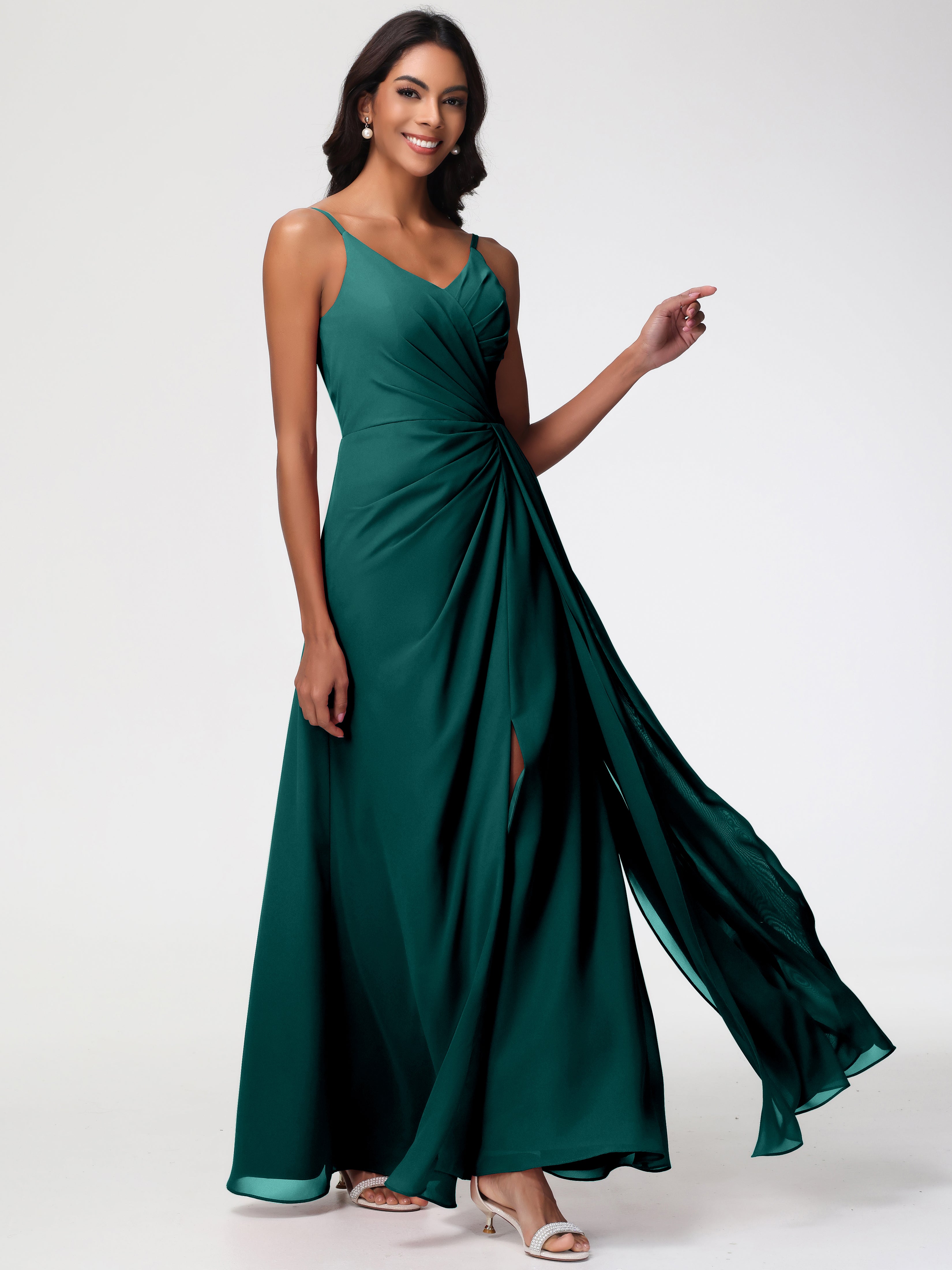 A-Line V-Neck Sleeveless Spaghetti Straps Pleats Chiffon Bridesmaid Dresses With Split (Copy)