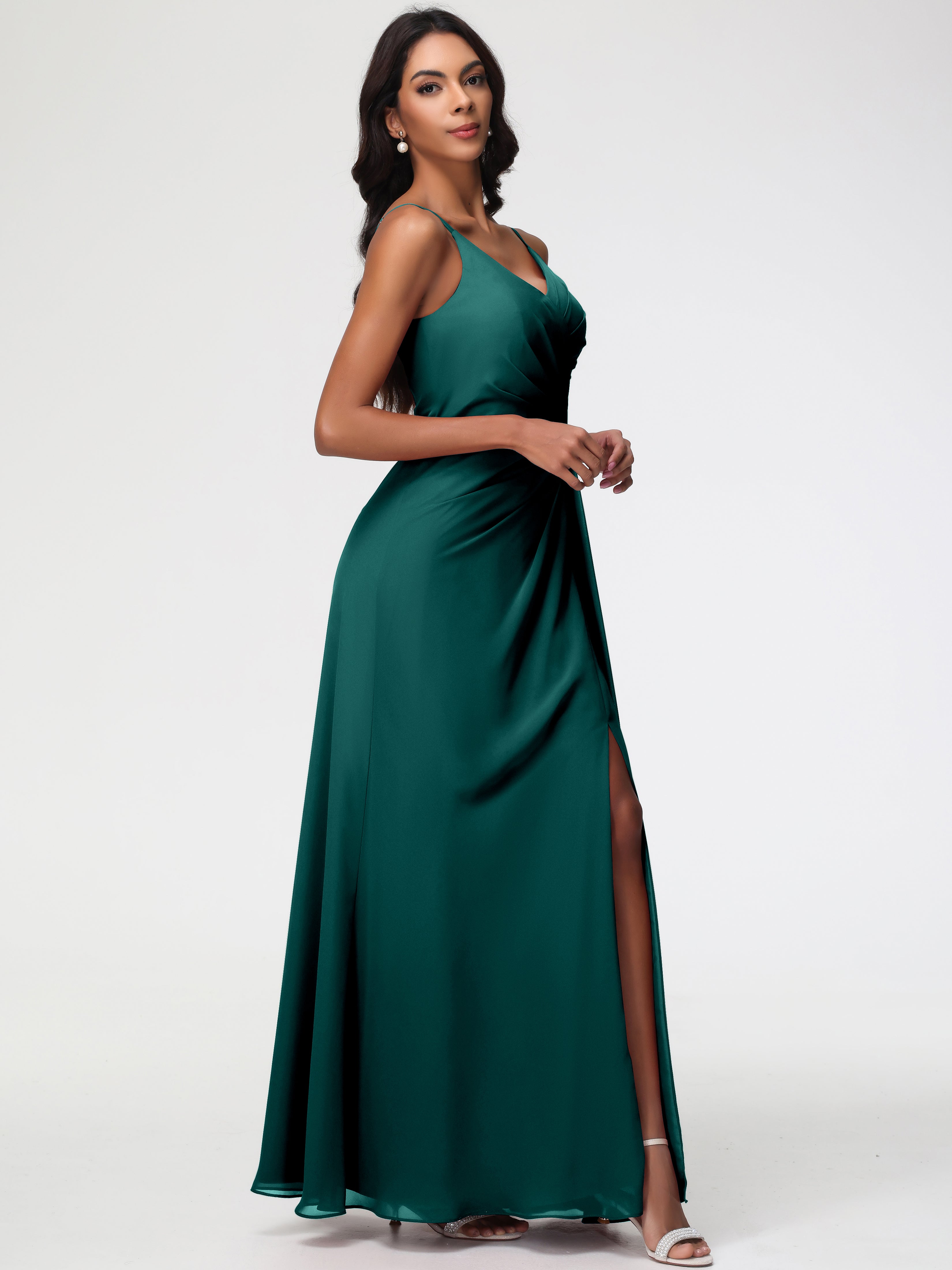A-Line V-Neck Sleeveless Spaghetti Straps Pleats Chiffon Bridesmaid Dresses With Split (Copy)