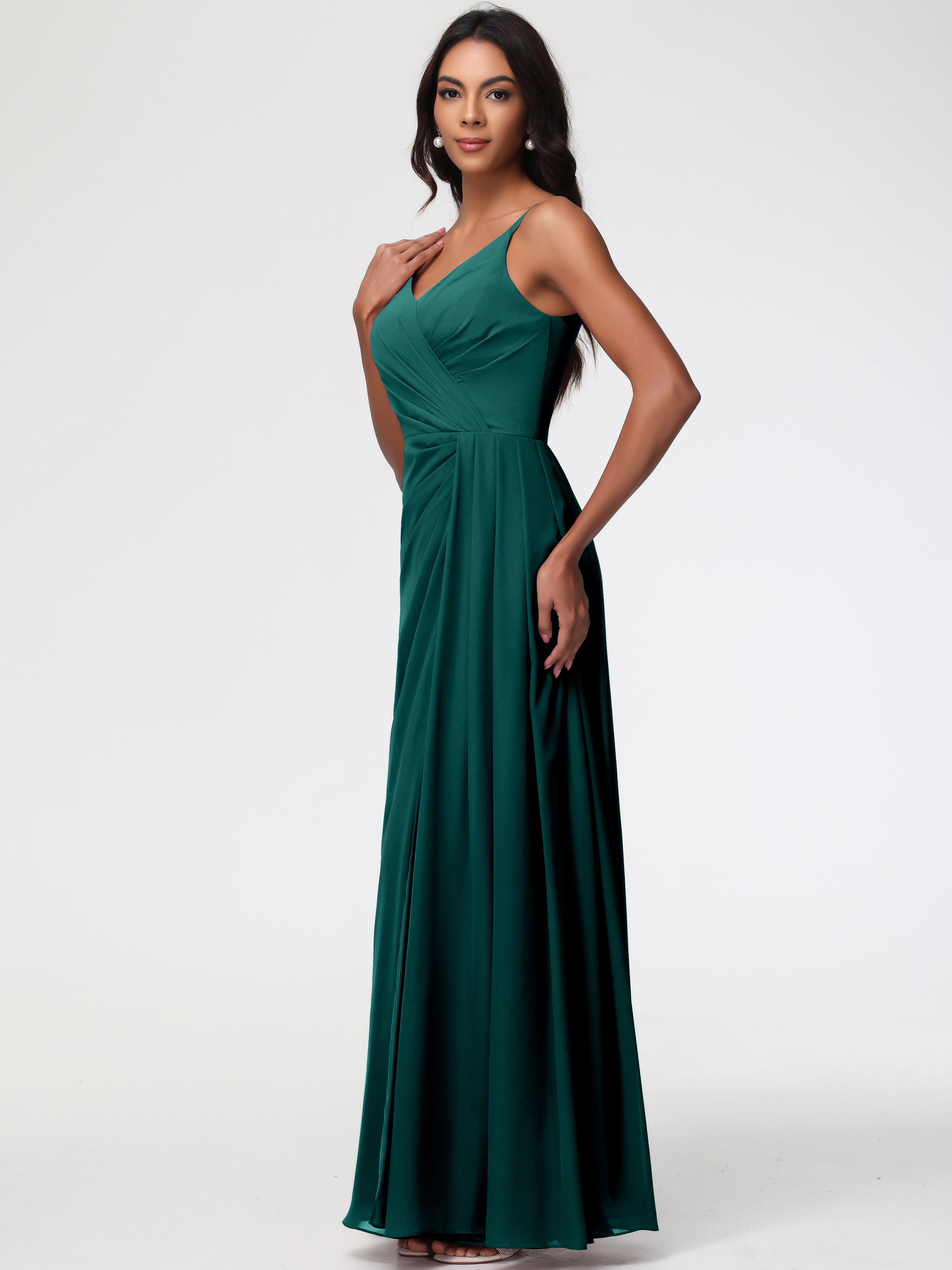 A-Line V-Neck Sleeveless Spaghetti Straps Pleats Chiffon Bridesmaid Dresses With Split (Copy)