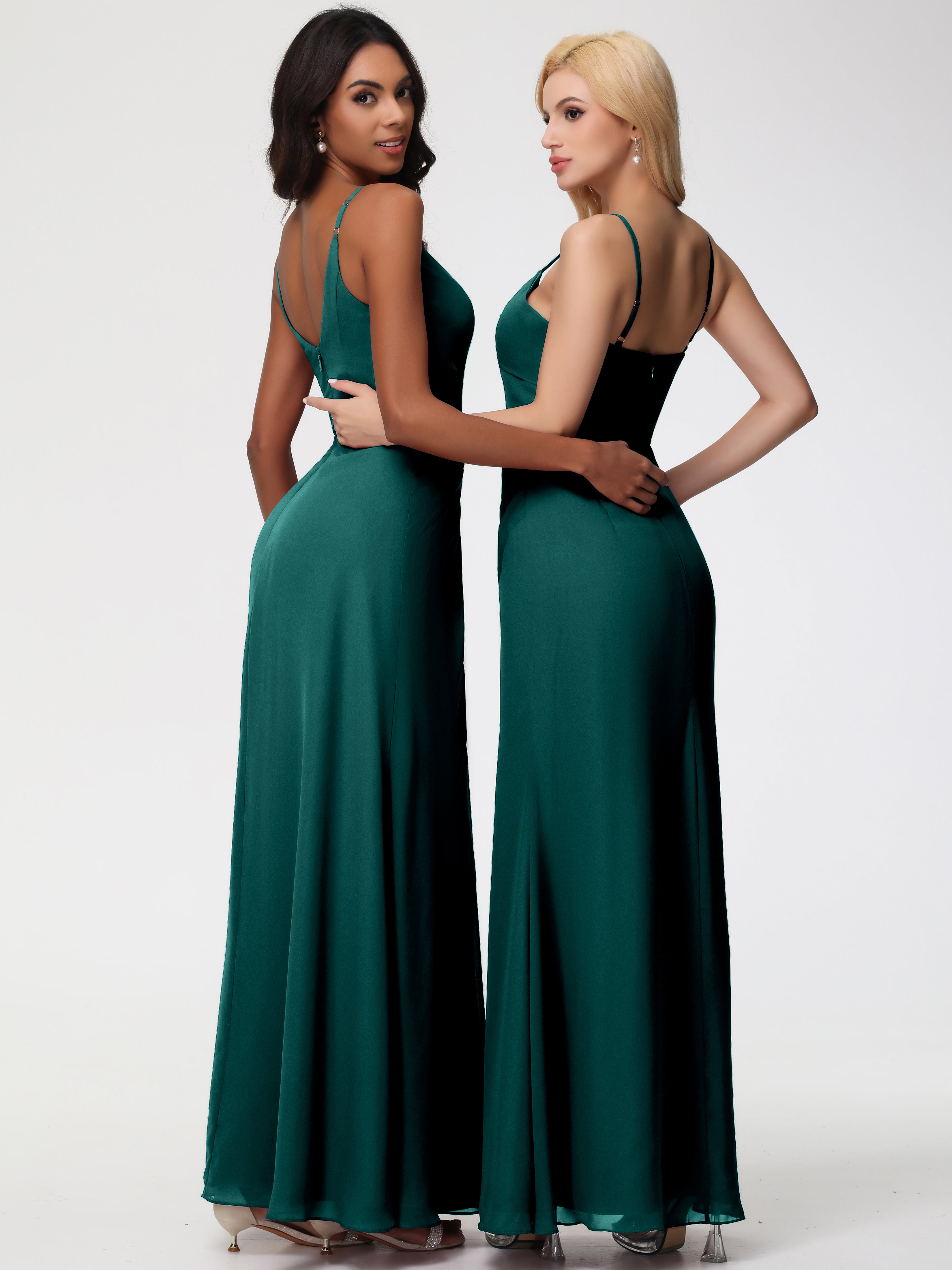 A-Line V-Neck Sleeveless Spaghetti Straps Pleats Chiffon Bridesmaid Dresses With Split (Copy)