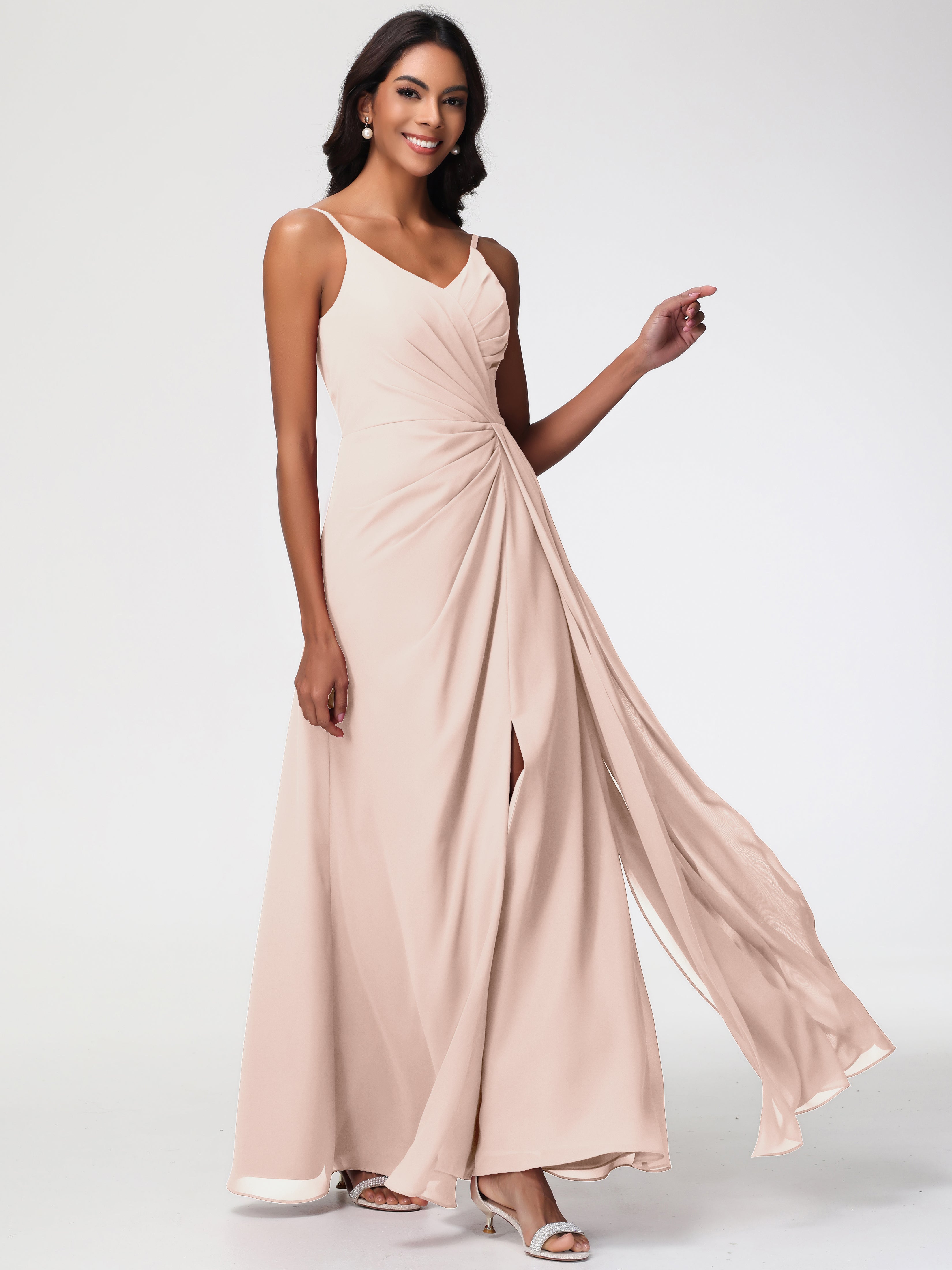 A-Line V-Neck Sleeveless Spaghetti Straps Pleats Chiffon Bridesmaid Dresses With Split (Copy)