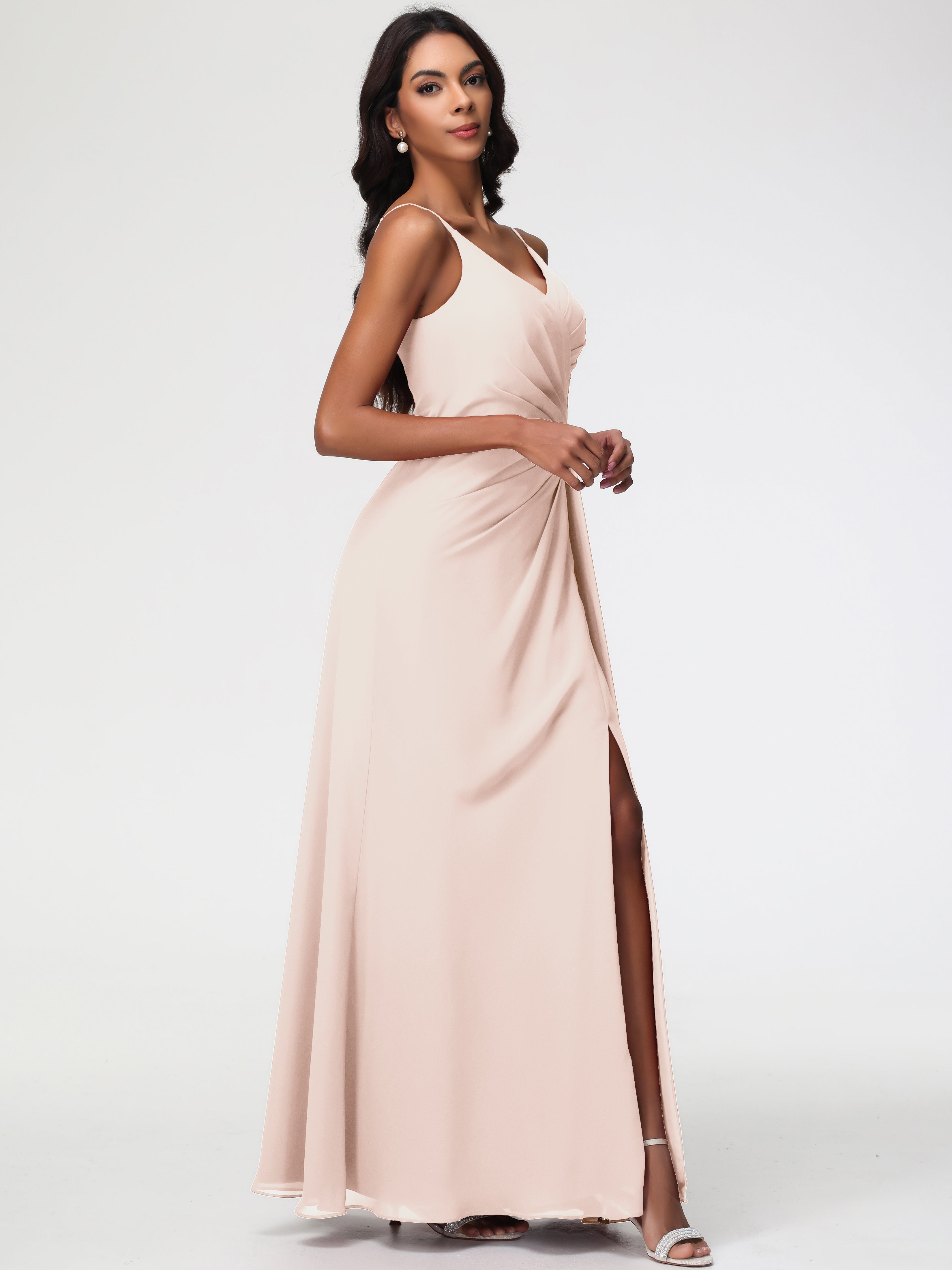 A-Line V-Neck Sleeveless Spaghetti Straps Pleats Chiffon Bridesmaid Dresses With Split (Copy)