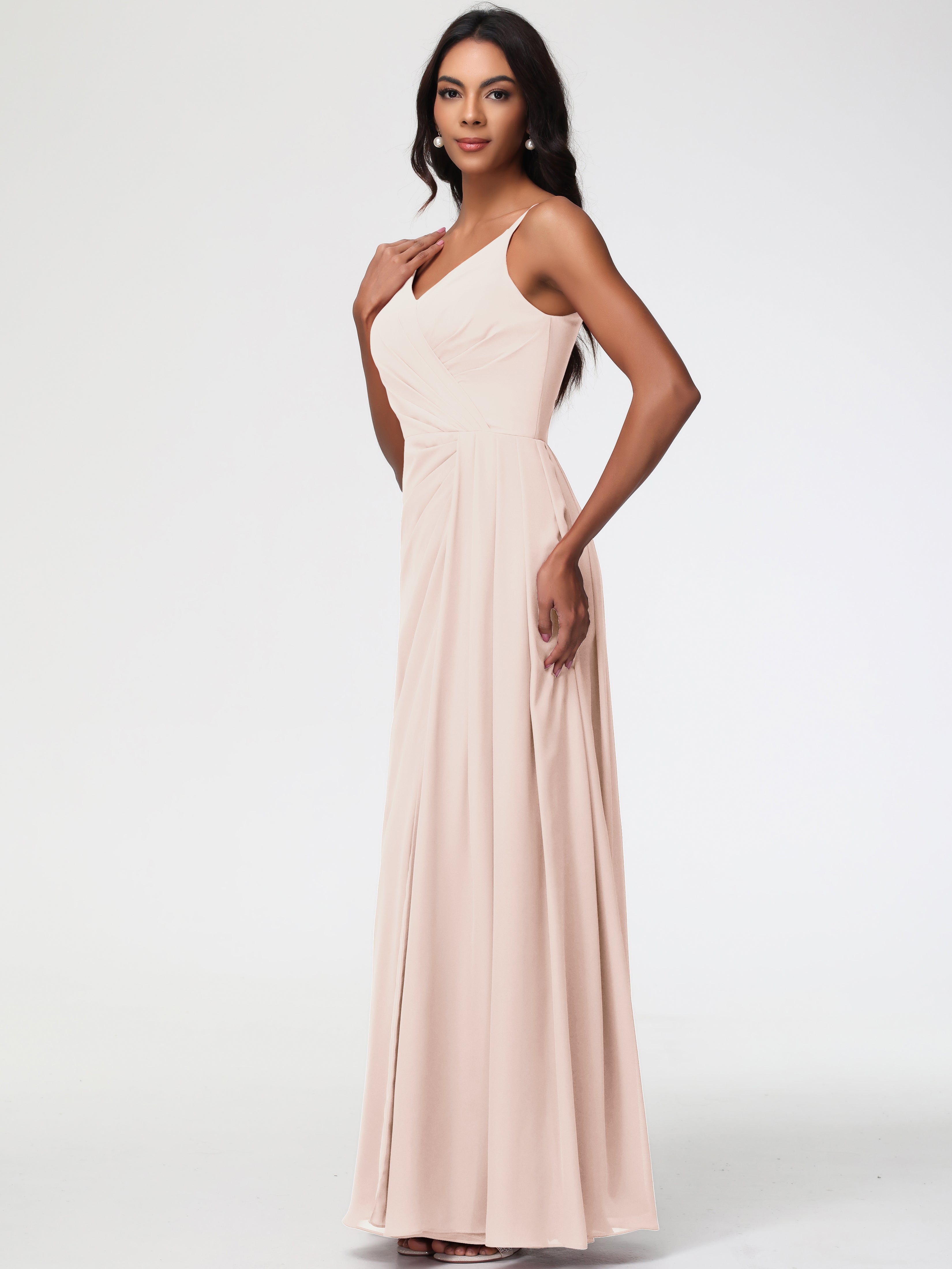 A-Line V-Neck Sleeveless Spaghetti Straps Pleats Chiffon Bridesmaid Dresses With Split (Copy)