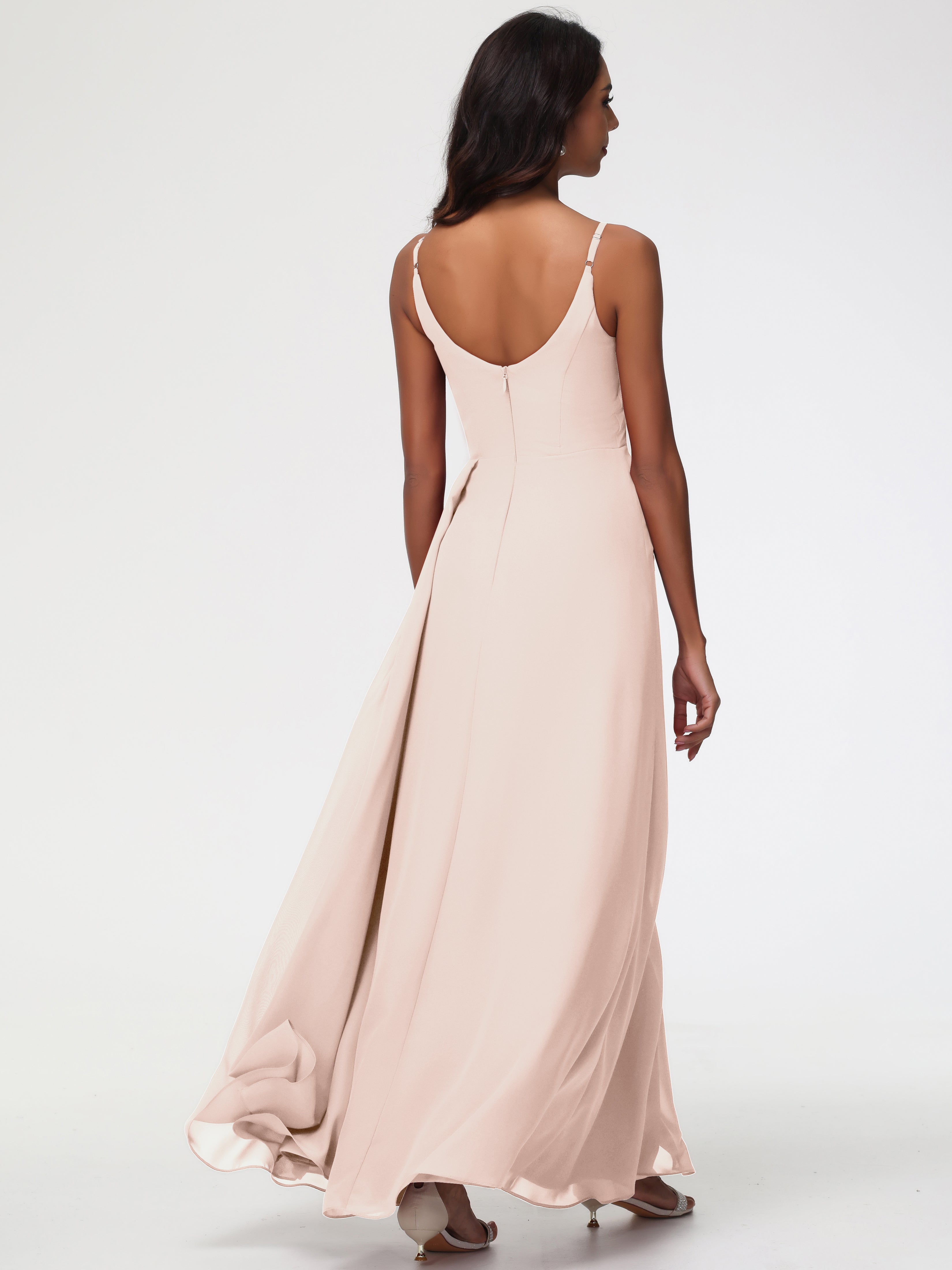 A-Line V-Neck Sleeveless Spaghetti Straps Pleats Chiffon Bridesmaid Dresses With Split (Copy)