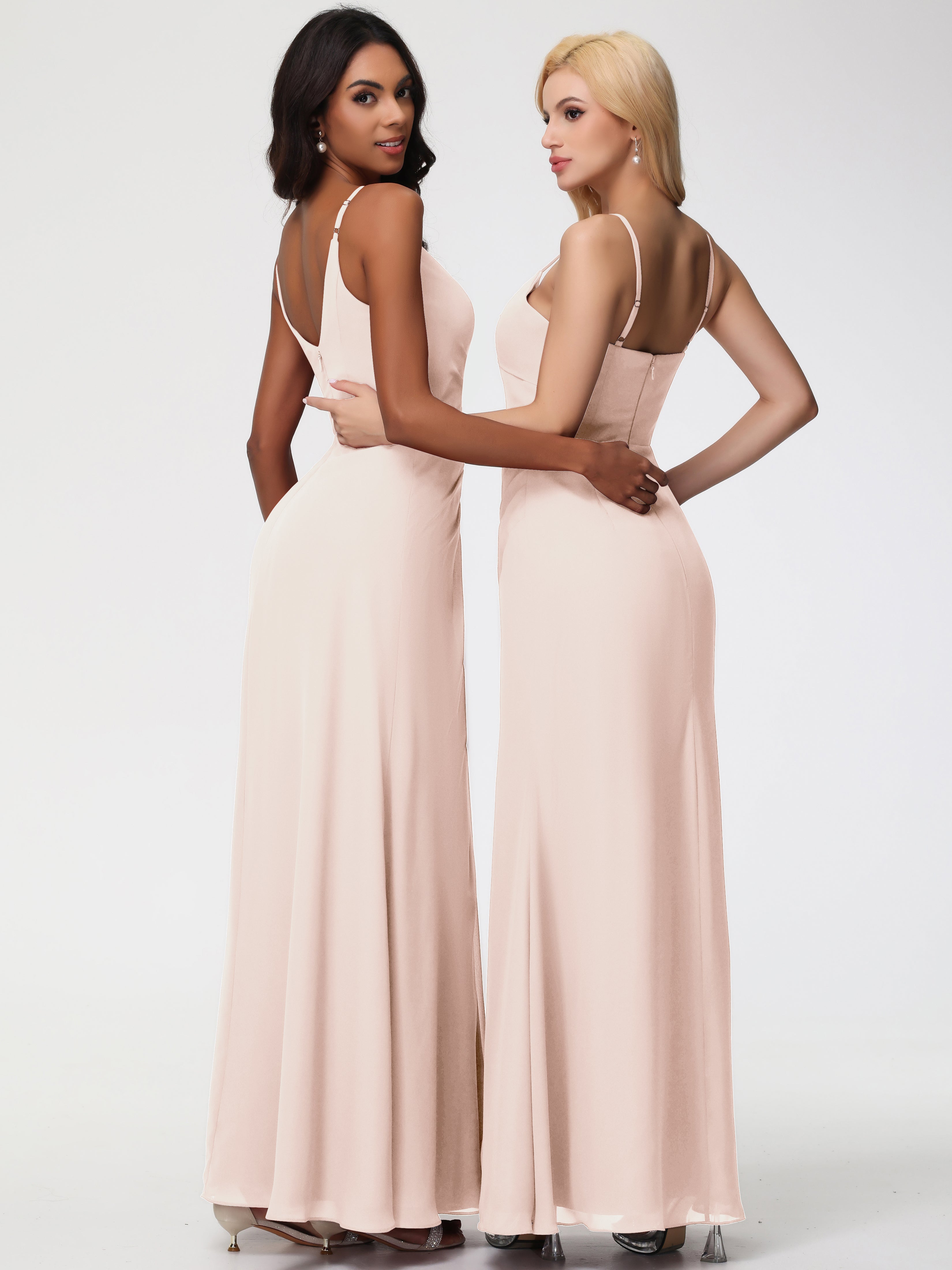 A-Line V-Neck Sleeveless Spaghetti Straps Pleats Chiffon Bridesmaid Dresses With Split (Copy)