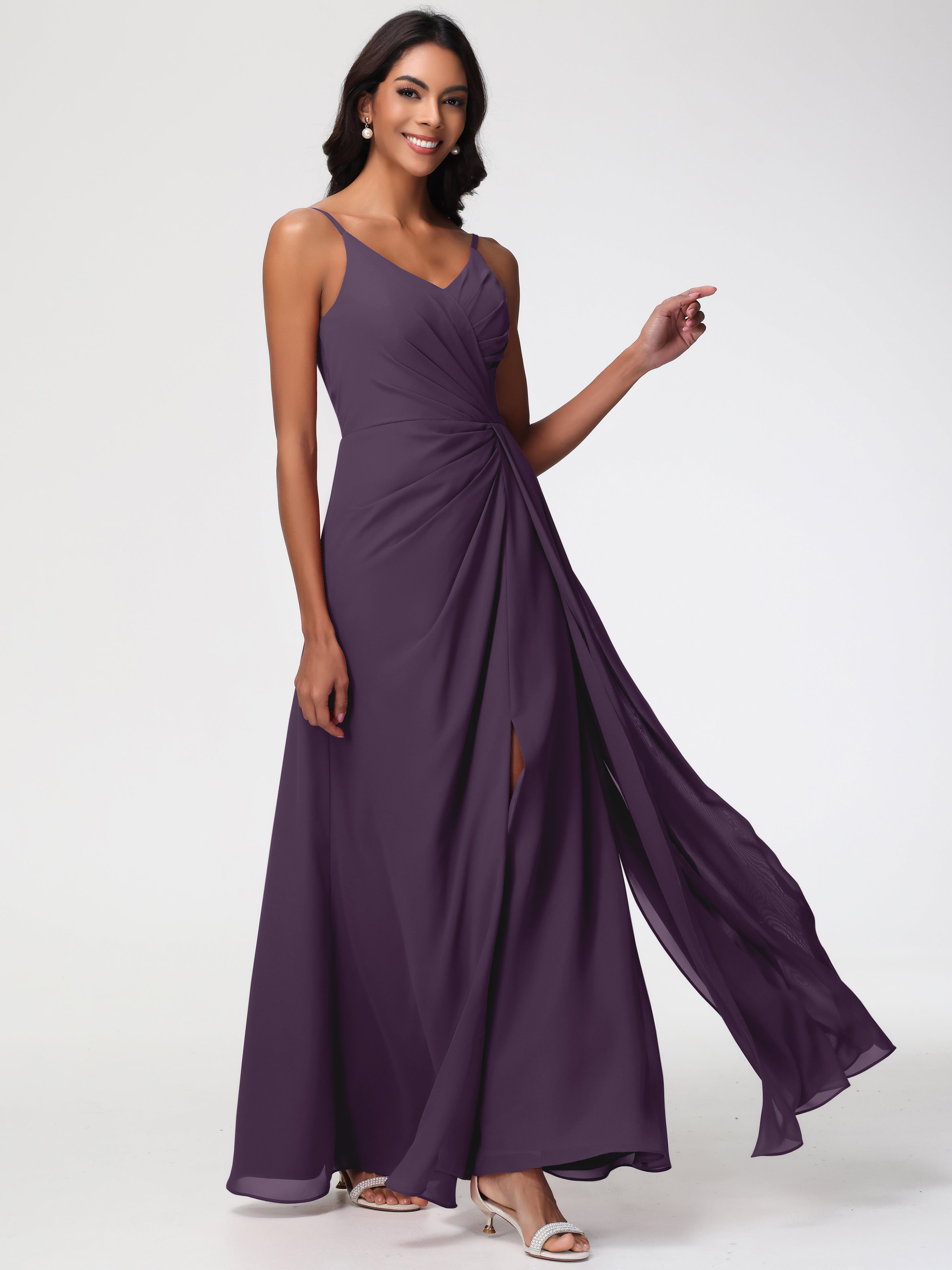 A-Line V-Neck Sleeveless Spaghetti Straps Pleats Chiffon Bridesmaid Dresses With Split (Copy)