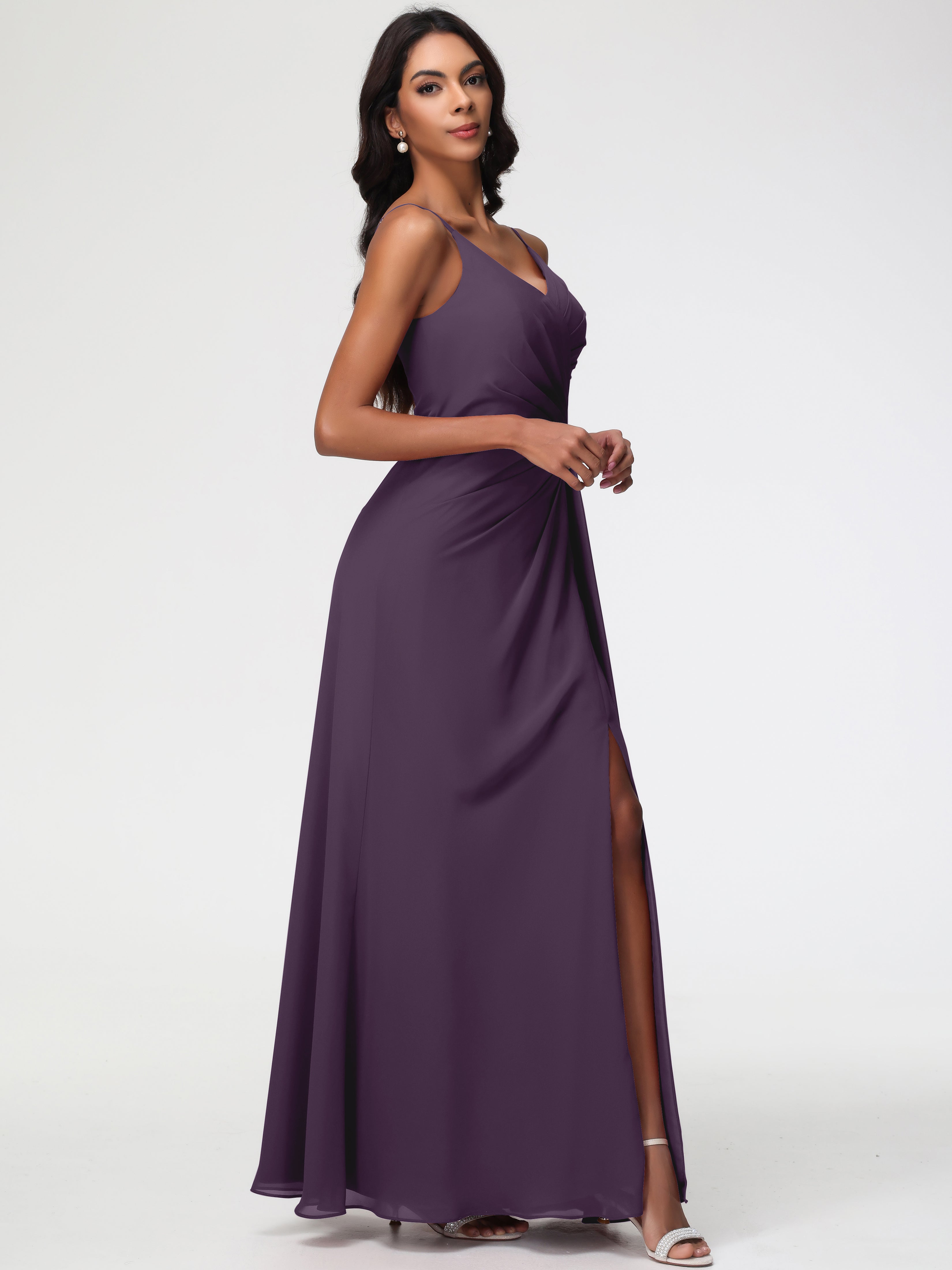 A-Line V-Neck Sleeveless Spaghetti Straps Pleats Chiffon Bridesmaid Dresses With Split (Copy)