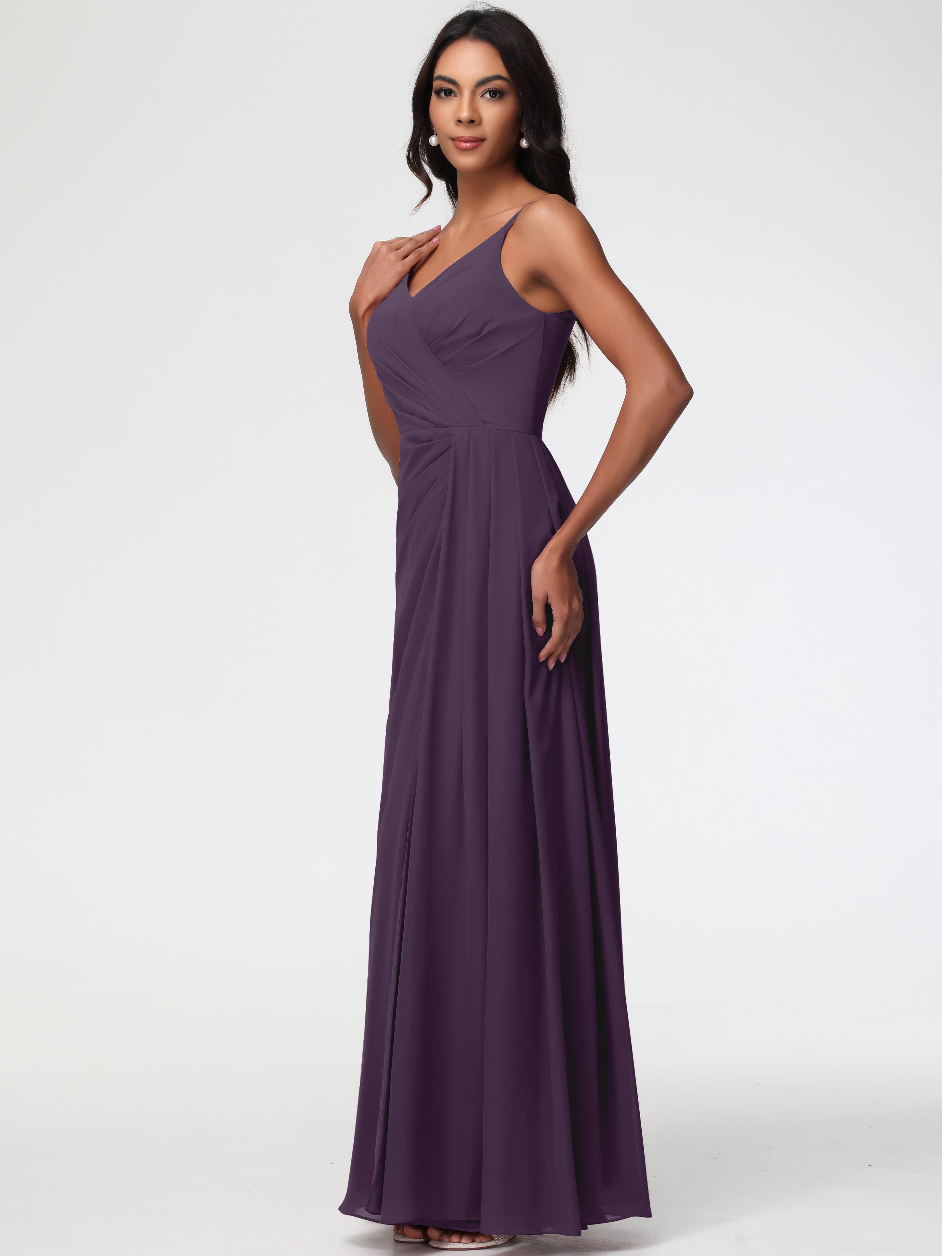 A-Line V-Neck Sleeveless Spaghetti Straps Pleats Chiffon Bridesmaid Dresses With Split (Copy)