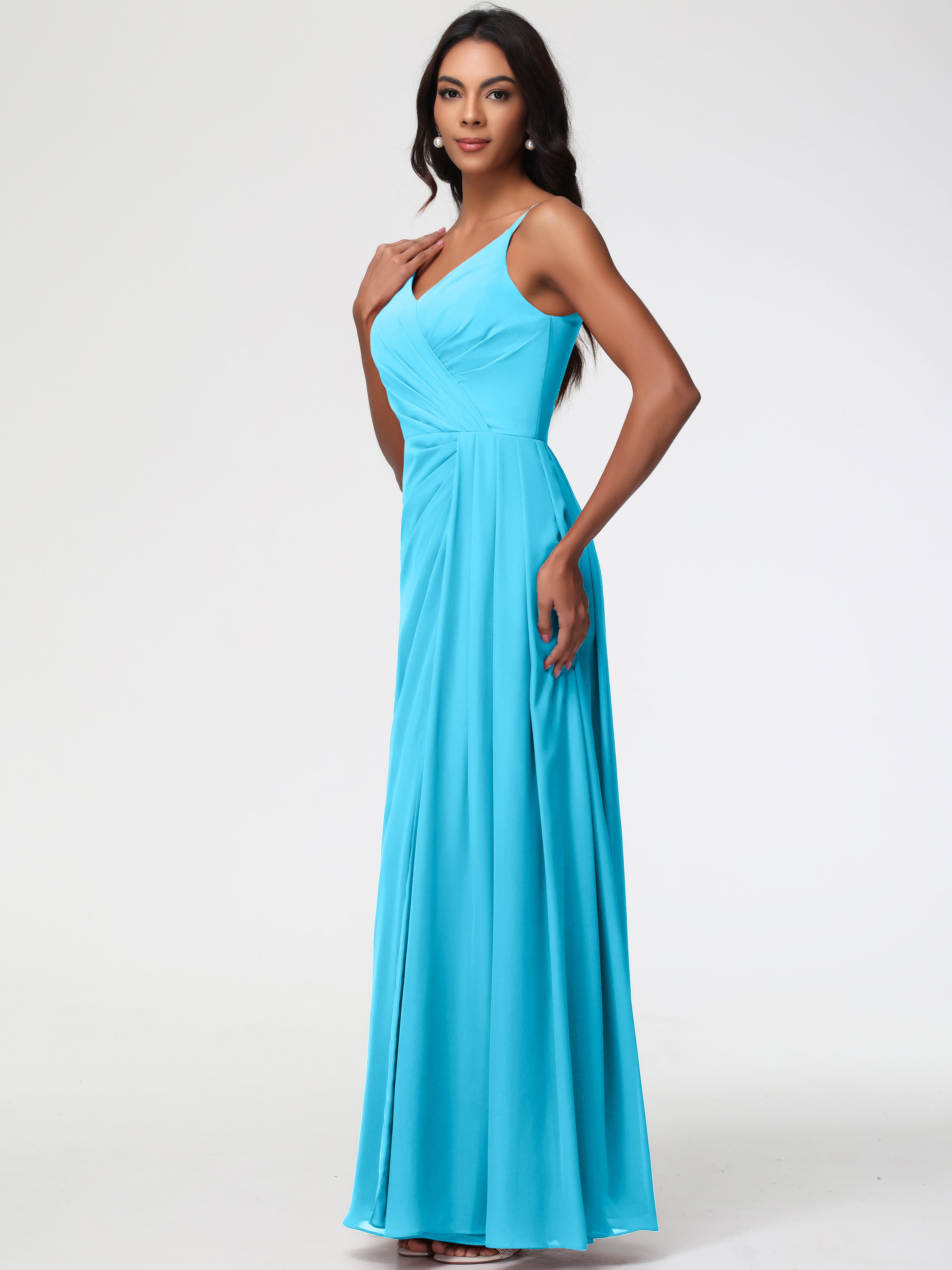 A-Line V-Neck Sleeveless Spaghetti Straps Pleats Chiffon Bridesmaid Dresses With Split (Copy)
