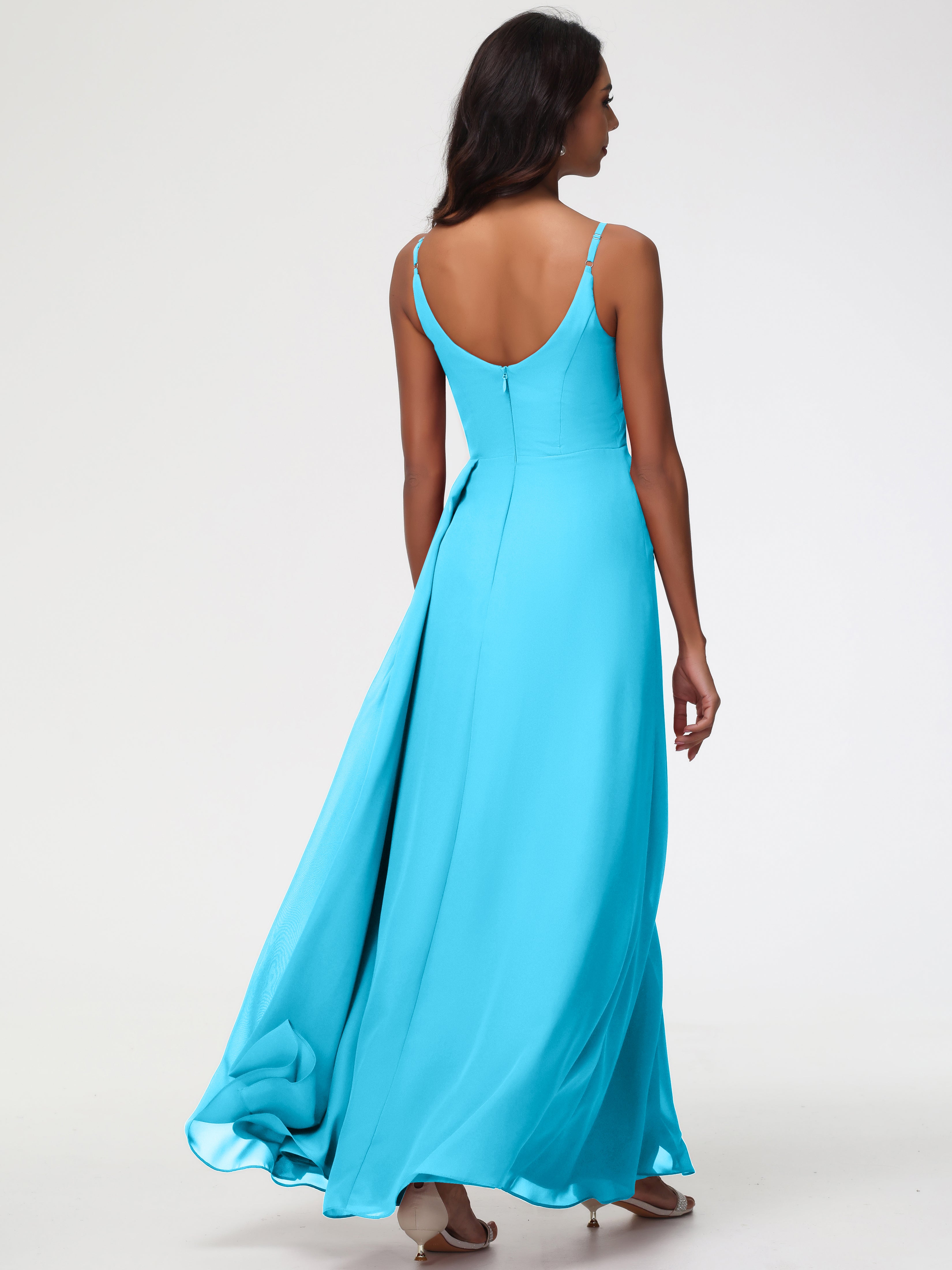 A-Line V-Neck Sleeveless Spaghetti Straps Pleats Chiffon Bridesmaid Dresses With Split (Copy)