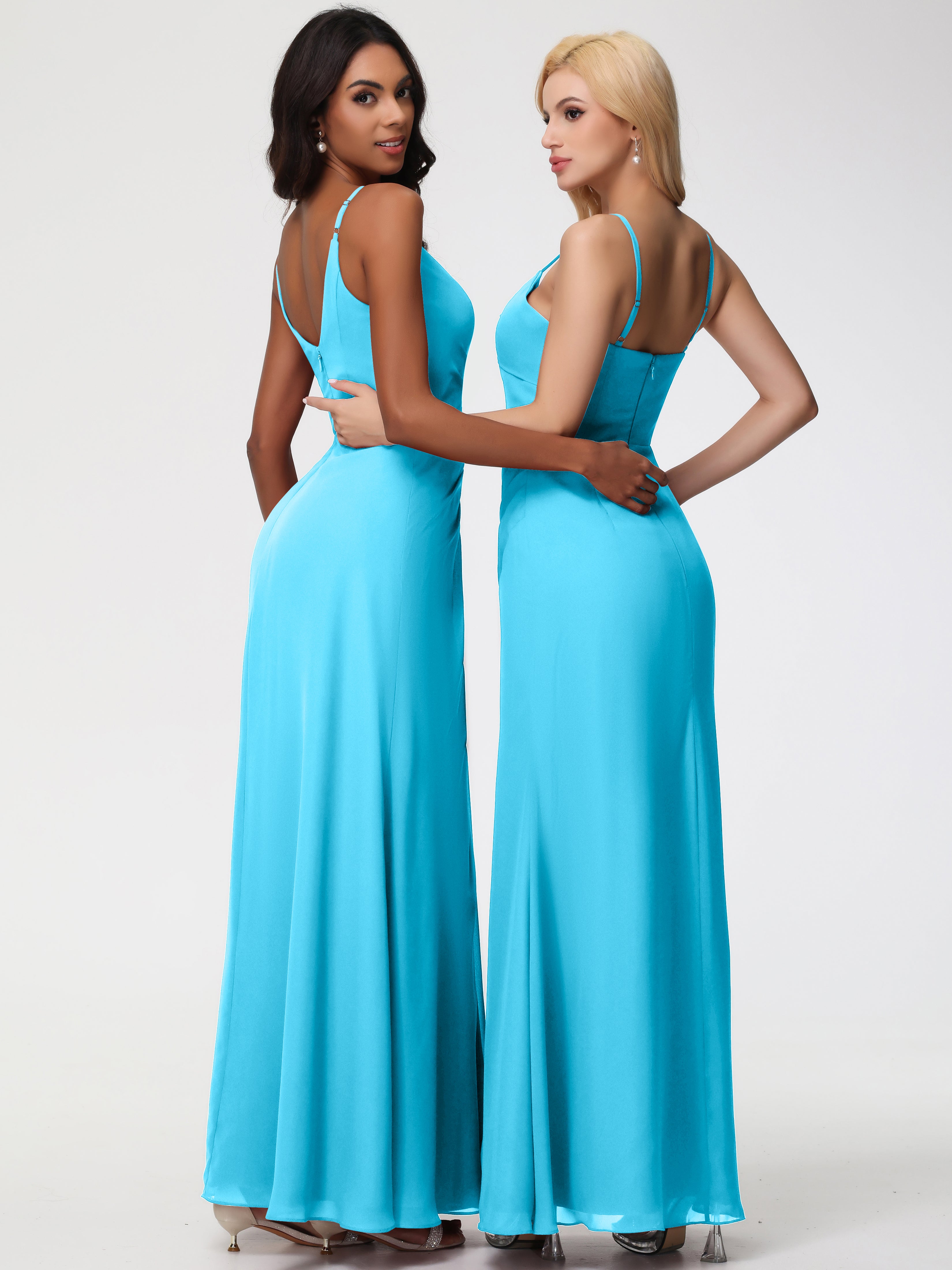 A-Line V-Neck Sleeveless Spaghetti Straps Pleats Chiffon Bridesmaid Dresses With Split (Copy)
