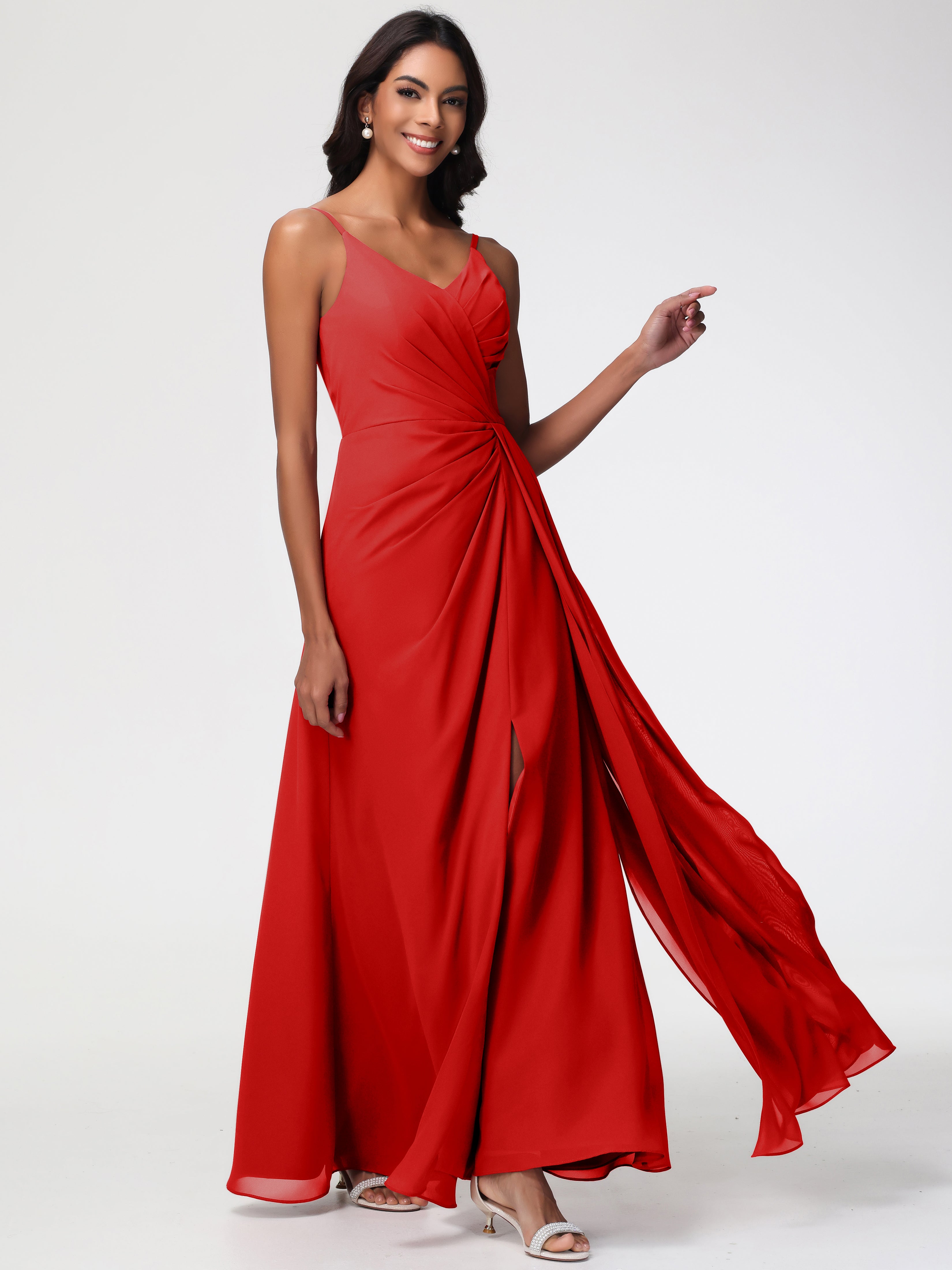 A-Line V-Neck Sleeveless Spaghetti Straps Pleats Chiffon Bridesmaid Dresses With Split (Copy)