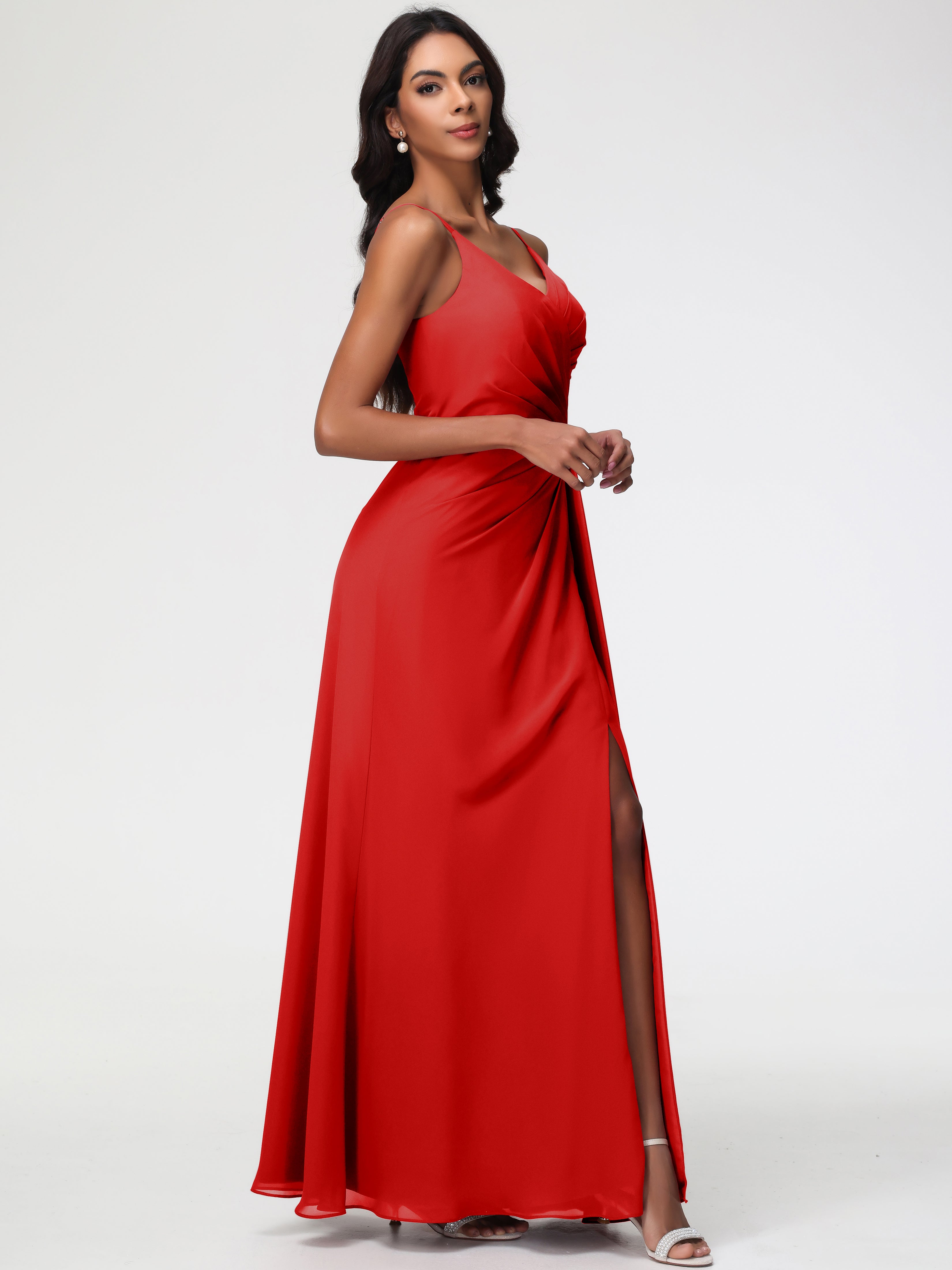 A-Line V-Neck Sleeveless Spaghetti Straps Pleats Chiffon Bridesmaid Dresses With Split (Copy)