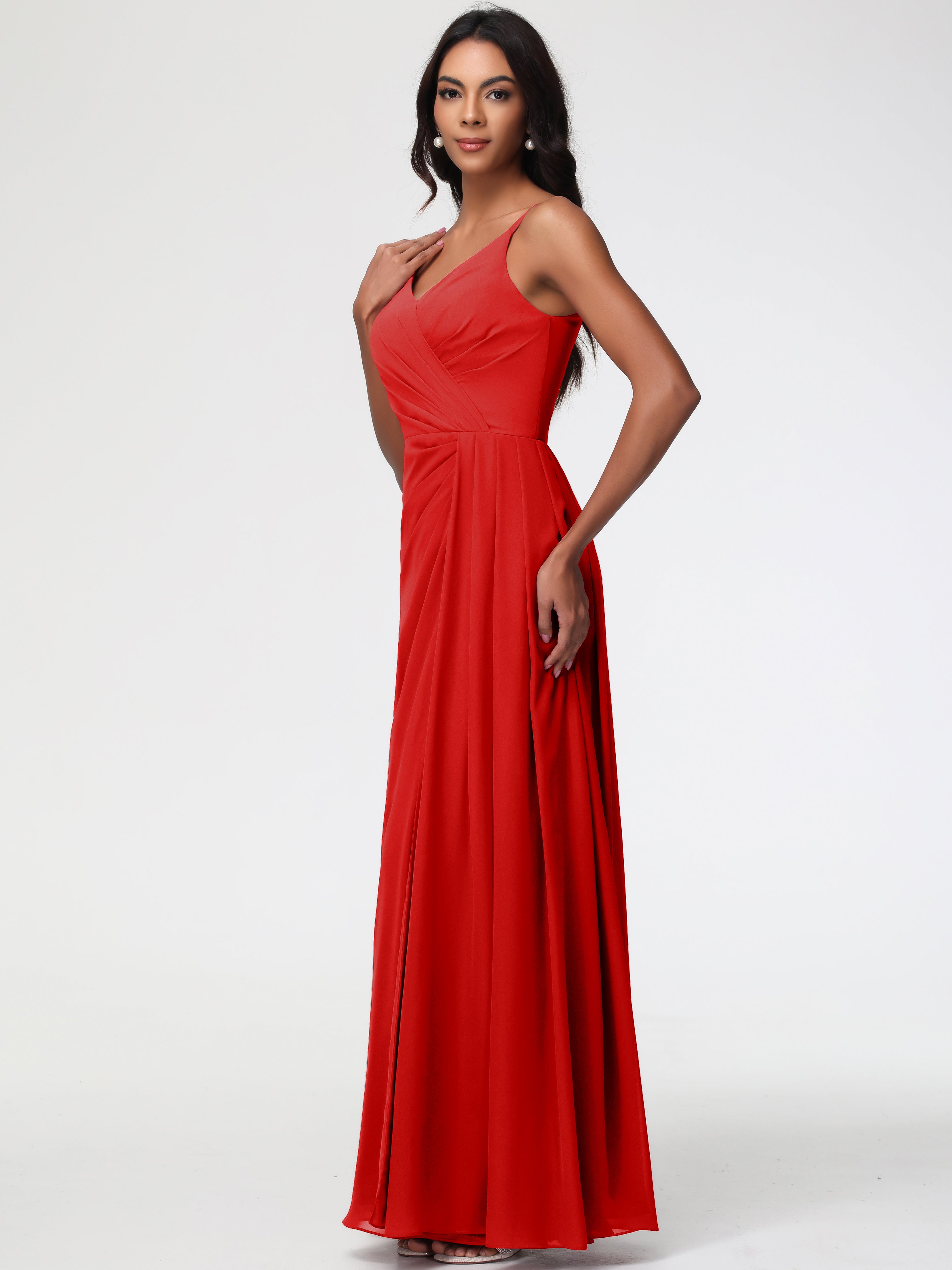 A-Line V-Neck Sleeveless Spaghetti Straps Pleats Chiffon Bridesmaid Dresses With Split (Copy)