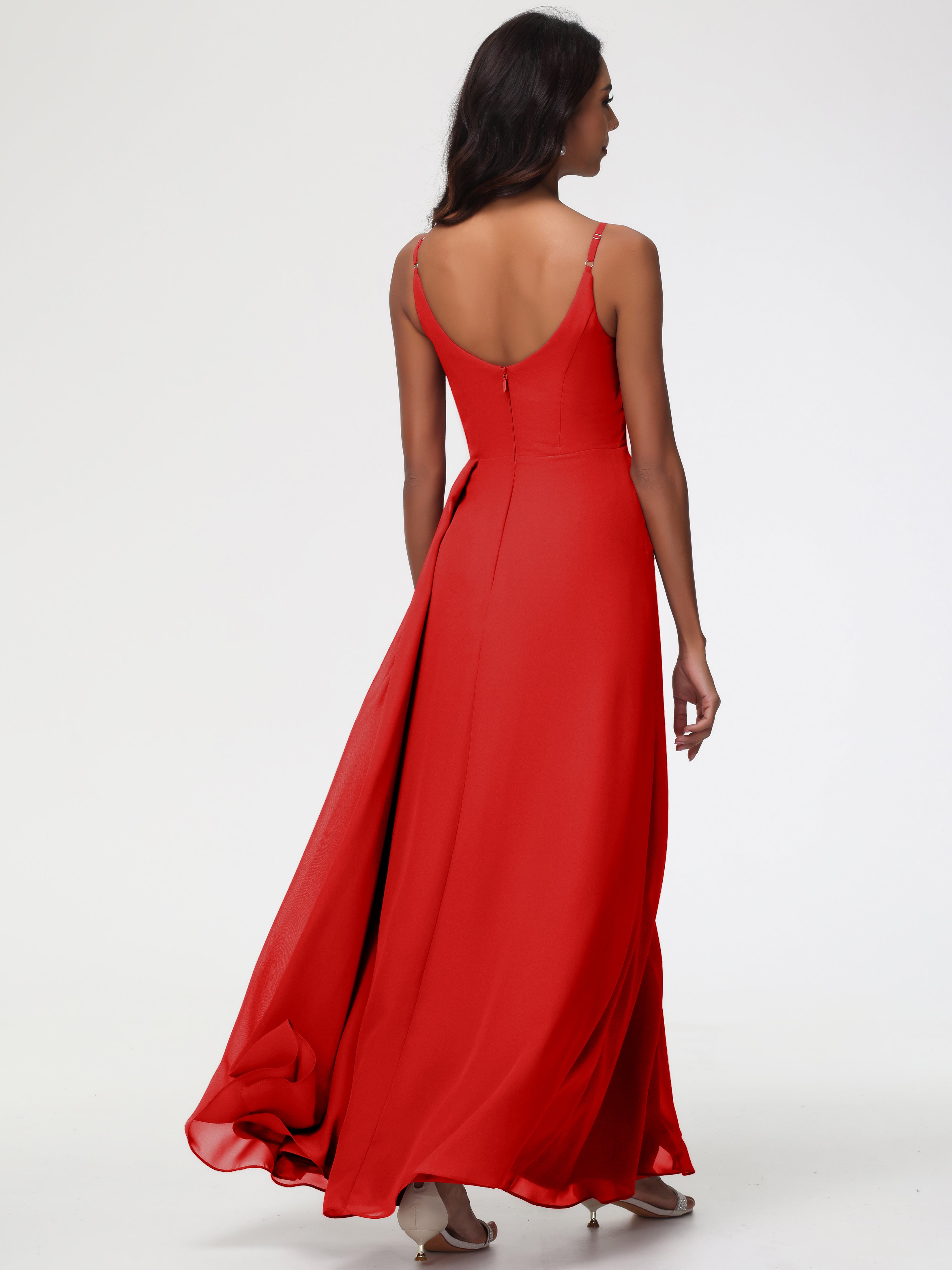 A-Line V-Neck Sleeveless Spaghetti Straps Pleats Chiffon Bridesmaid Dresses With Split (Copy)