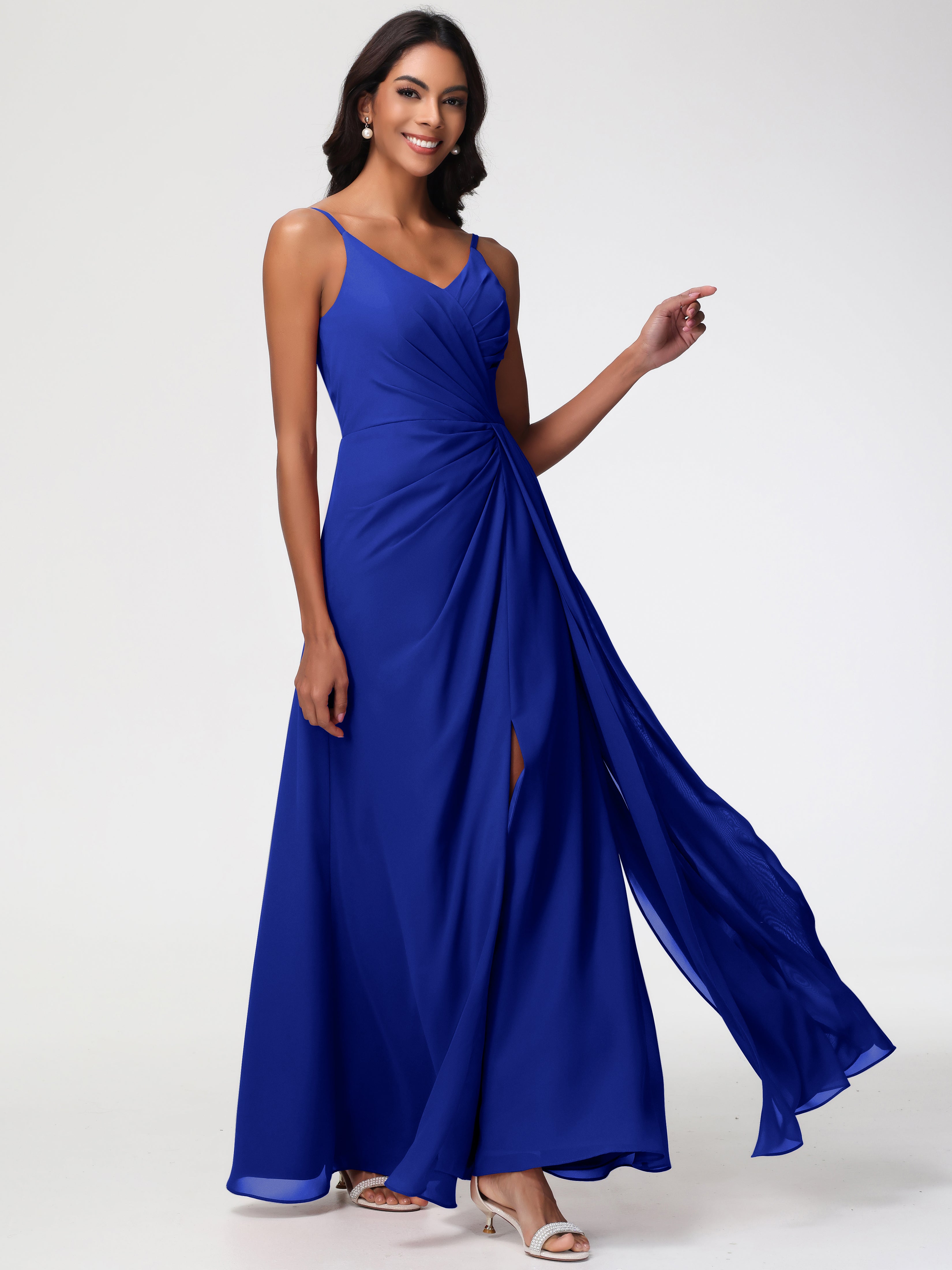 A-Line V-Neck Sleeveless Spaghetti Straps Pleats Chiffon Bridesmaid Dresses With Split (Copy)