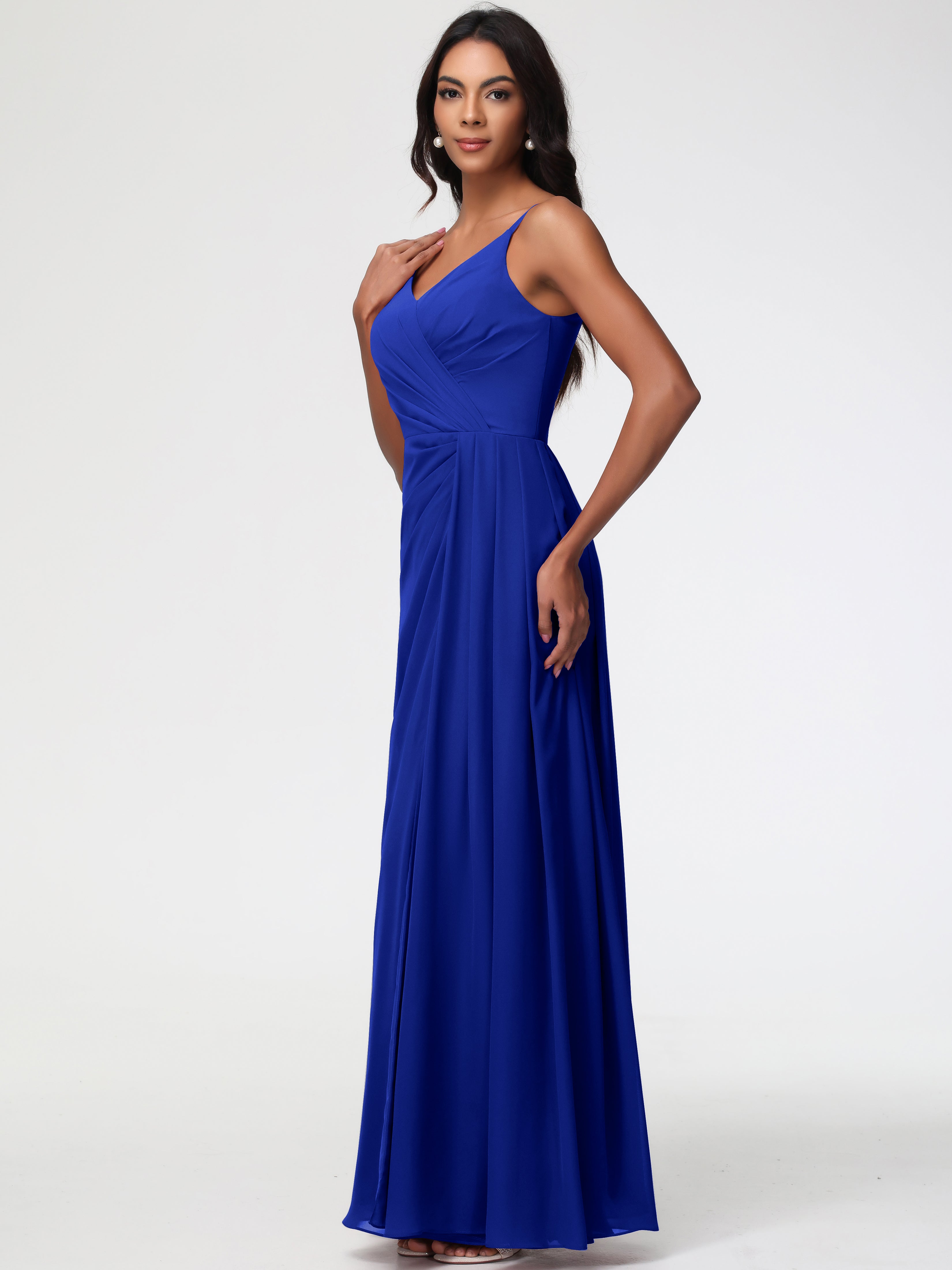 A-Line V-Neck Sleeveless Spaghetti Straps Pleats Chiffon Bridesmaid Dresses With Split (Copy)