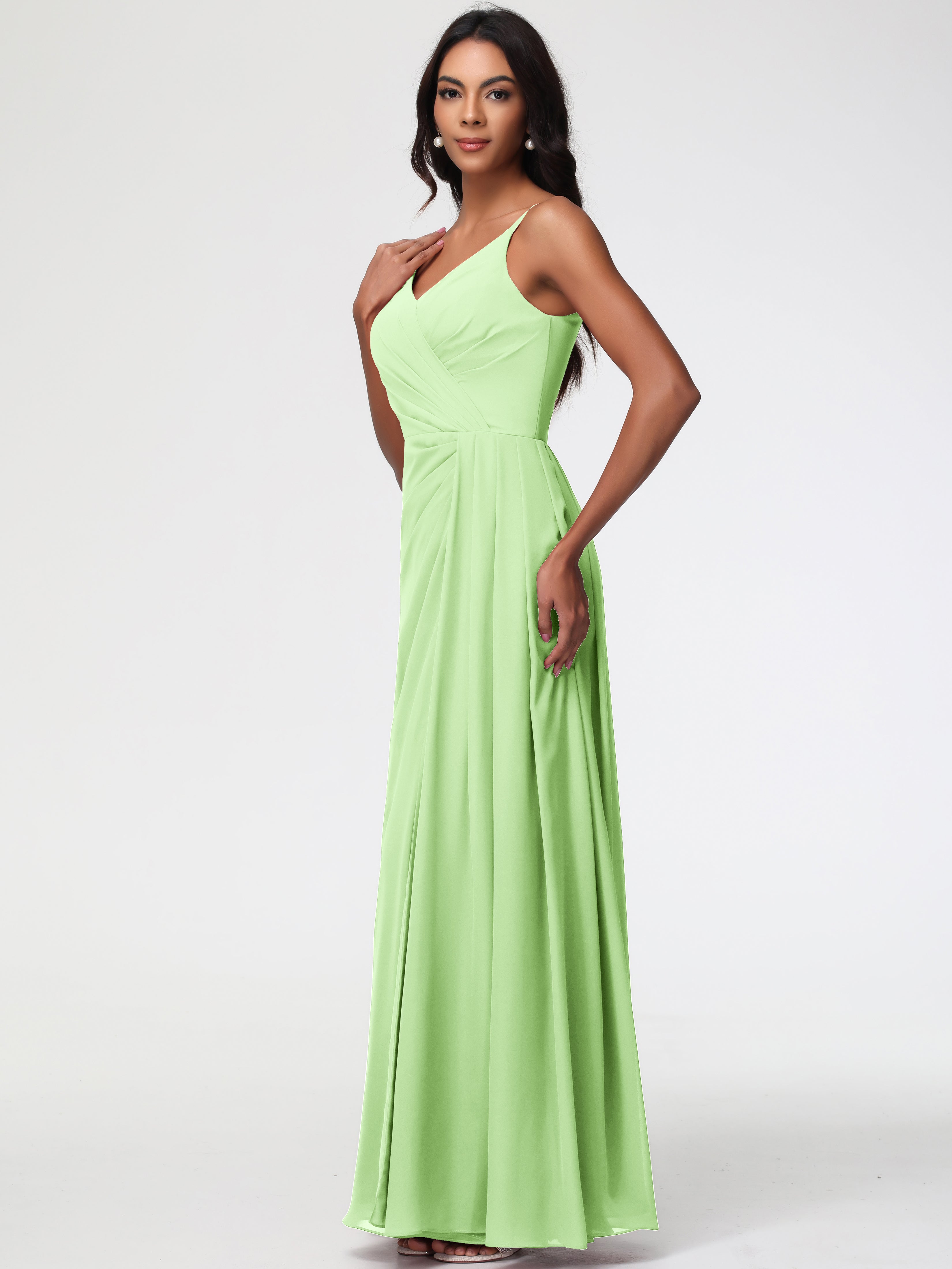 A-Line V-Neck Sleeveless Spaghetti Straps Pleats Chiffon Bridesmaid Dresses With Split (Copy)