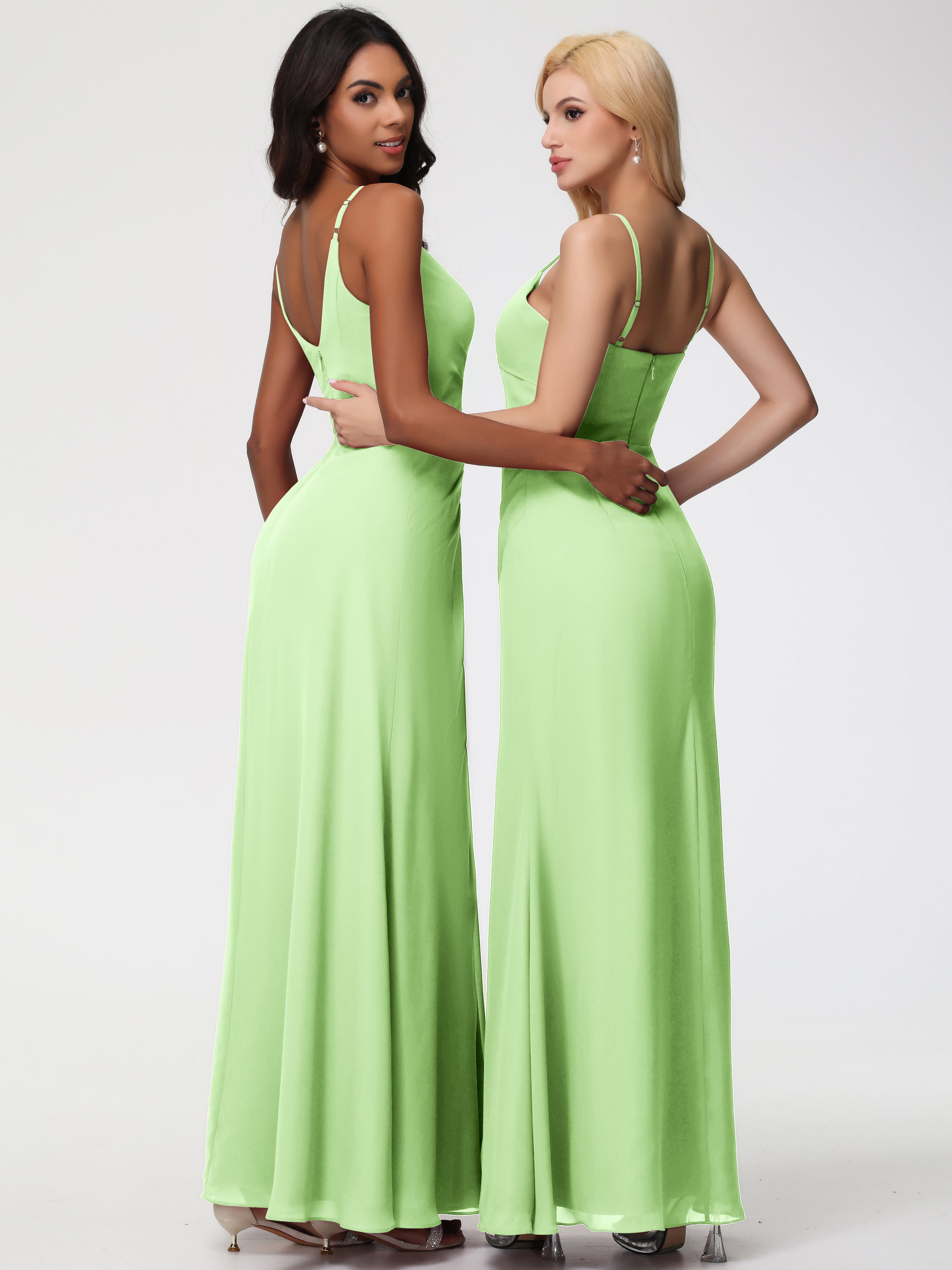 A-Line V-Neck Sleeveless Spaghetti Straps Pleats Chiffon Bridesmaid Dresses With Split (Copy)