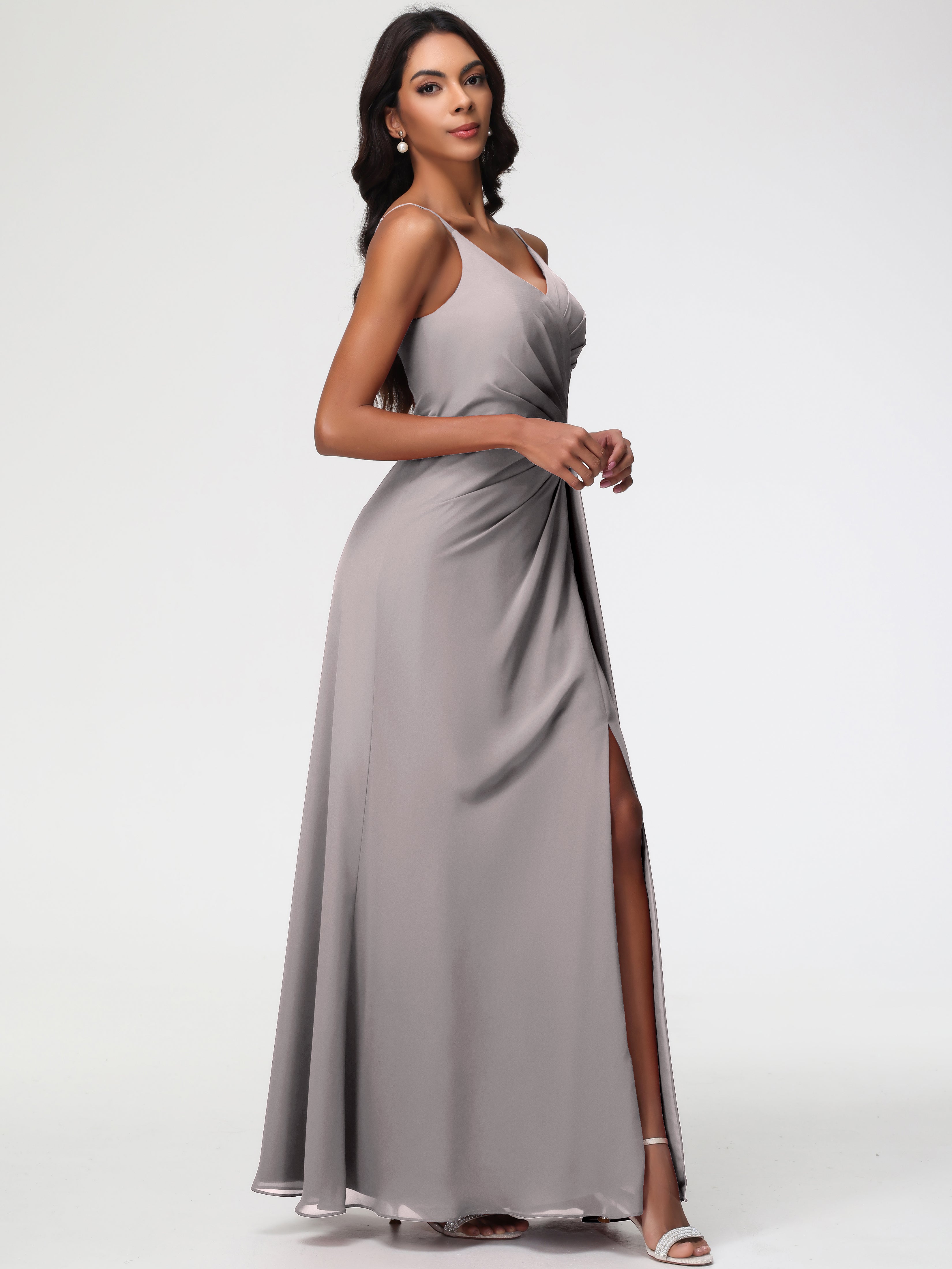 A-Line V-Neck Sleeveless Spaghetti Straps Pleats Chiffon Bridesmaid Dresses With Split (Copy)