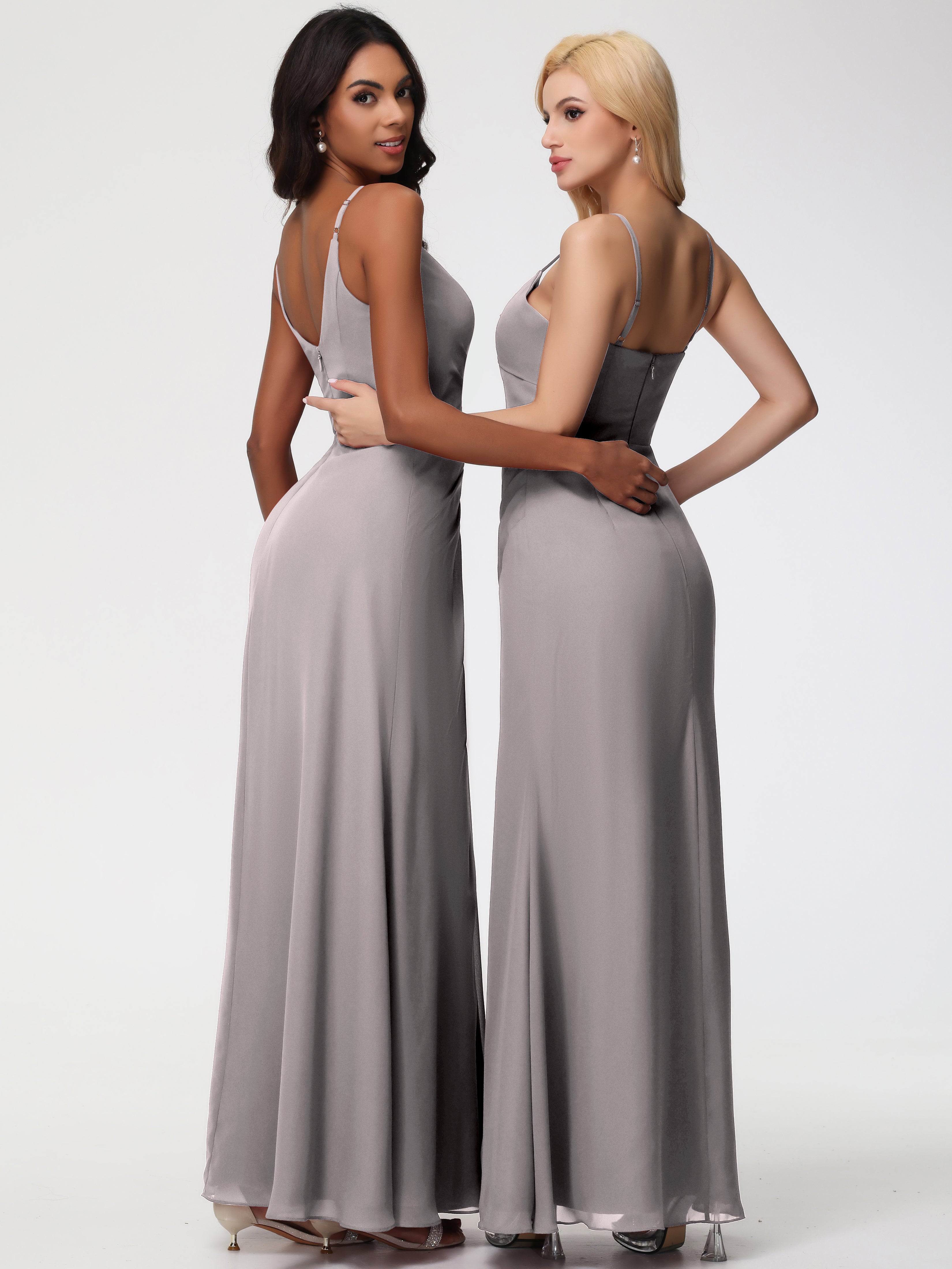 A-Line V-Neck Sleeveless Spaghetti Straps Pleats Chiffon Bridesmaid Dresses With Split (Copy)