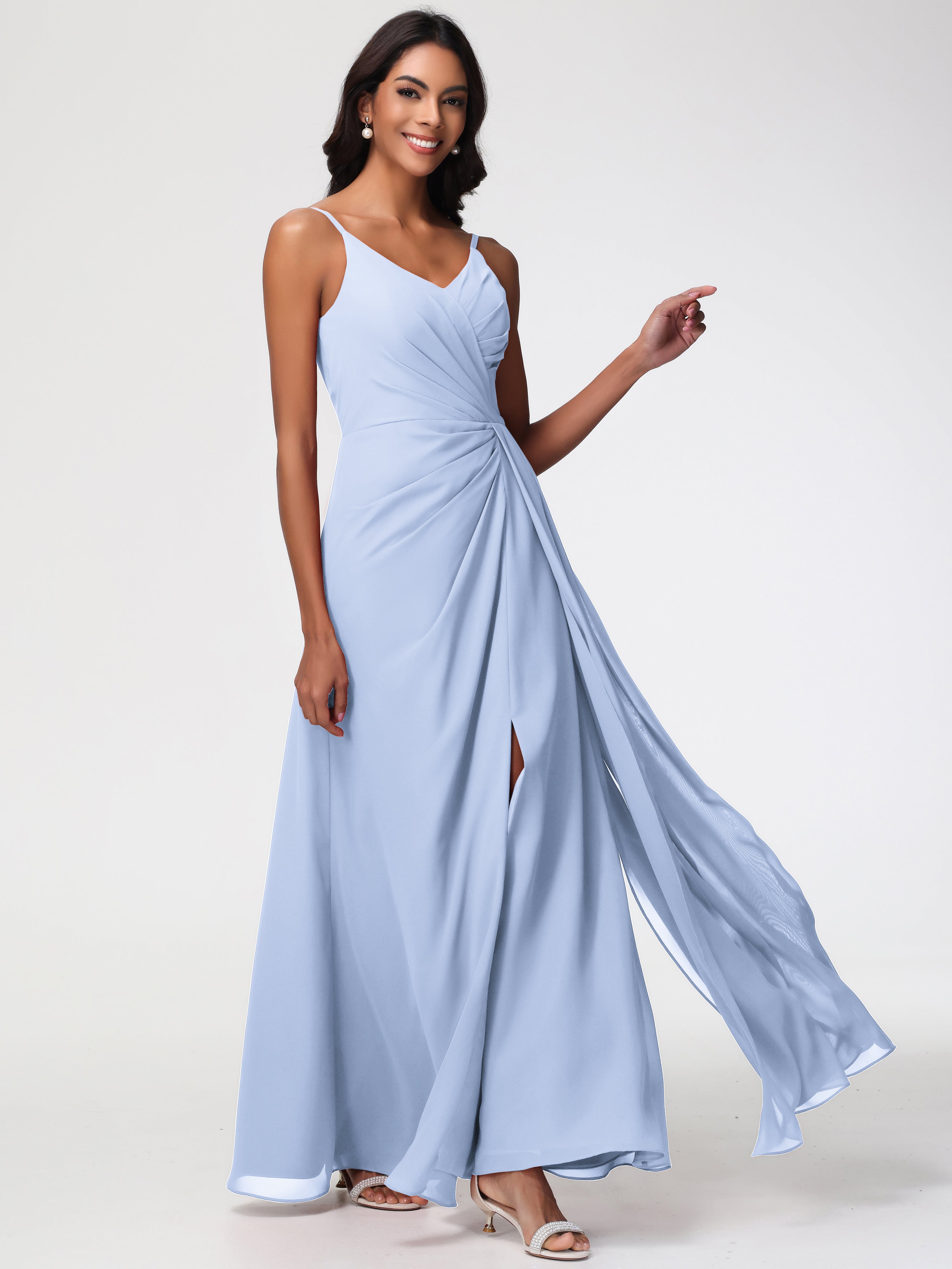 A-Line V-Neck Sleeveless Spaghetti Straps Pleats Chiffon Bridesmaid Dresses With Split (Copy)