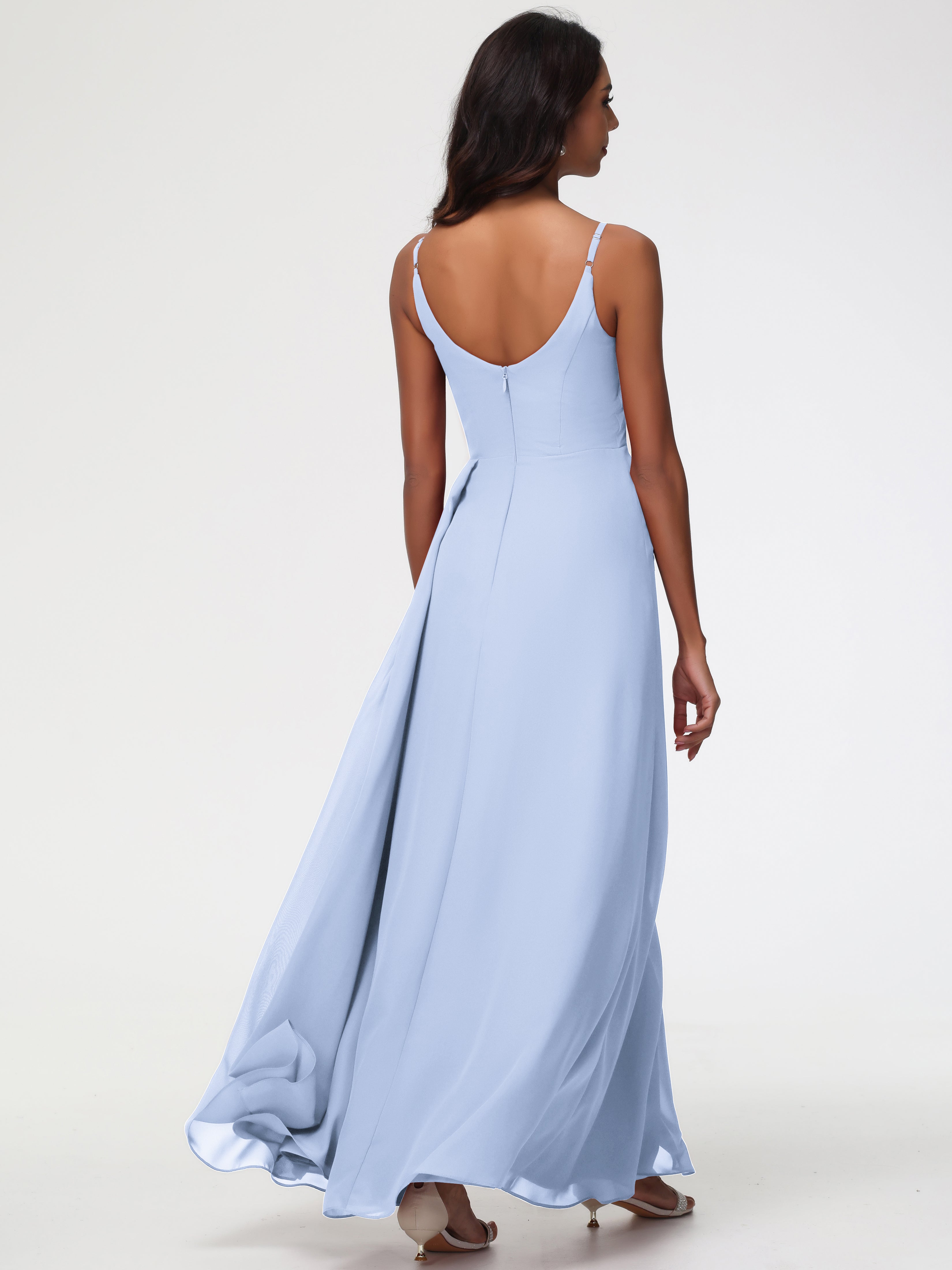 A-Line V-Neck Sleeveless Spaghetti Straps Pleats Chiffon Bridesmaid Dresses With Split (Copy)