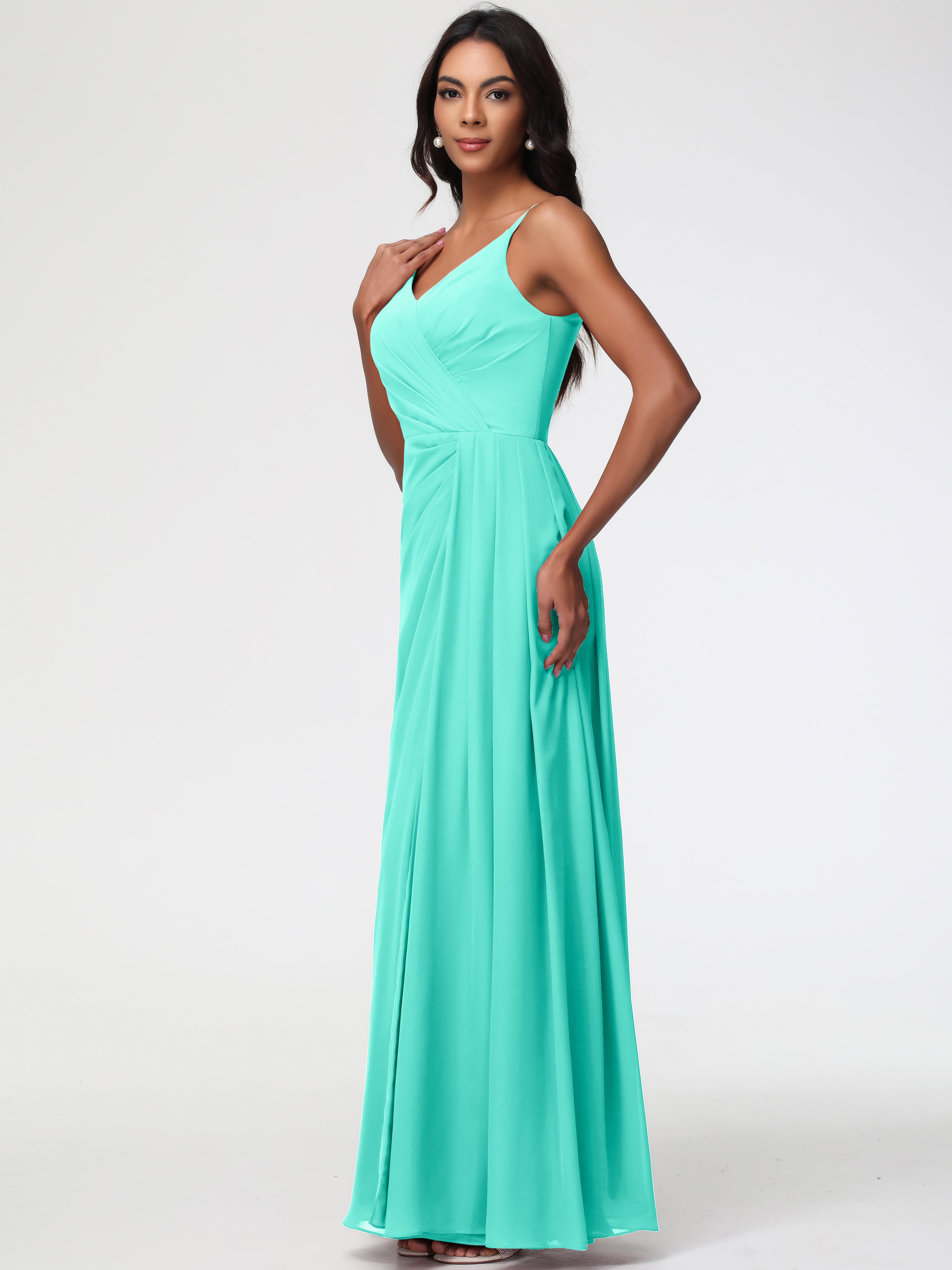 A-Line V-Neck Sleeveless Spaghetti Straps Pleats Chiffon Bridesmaid Dresses With Split (Copy)
