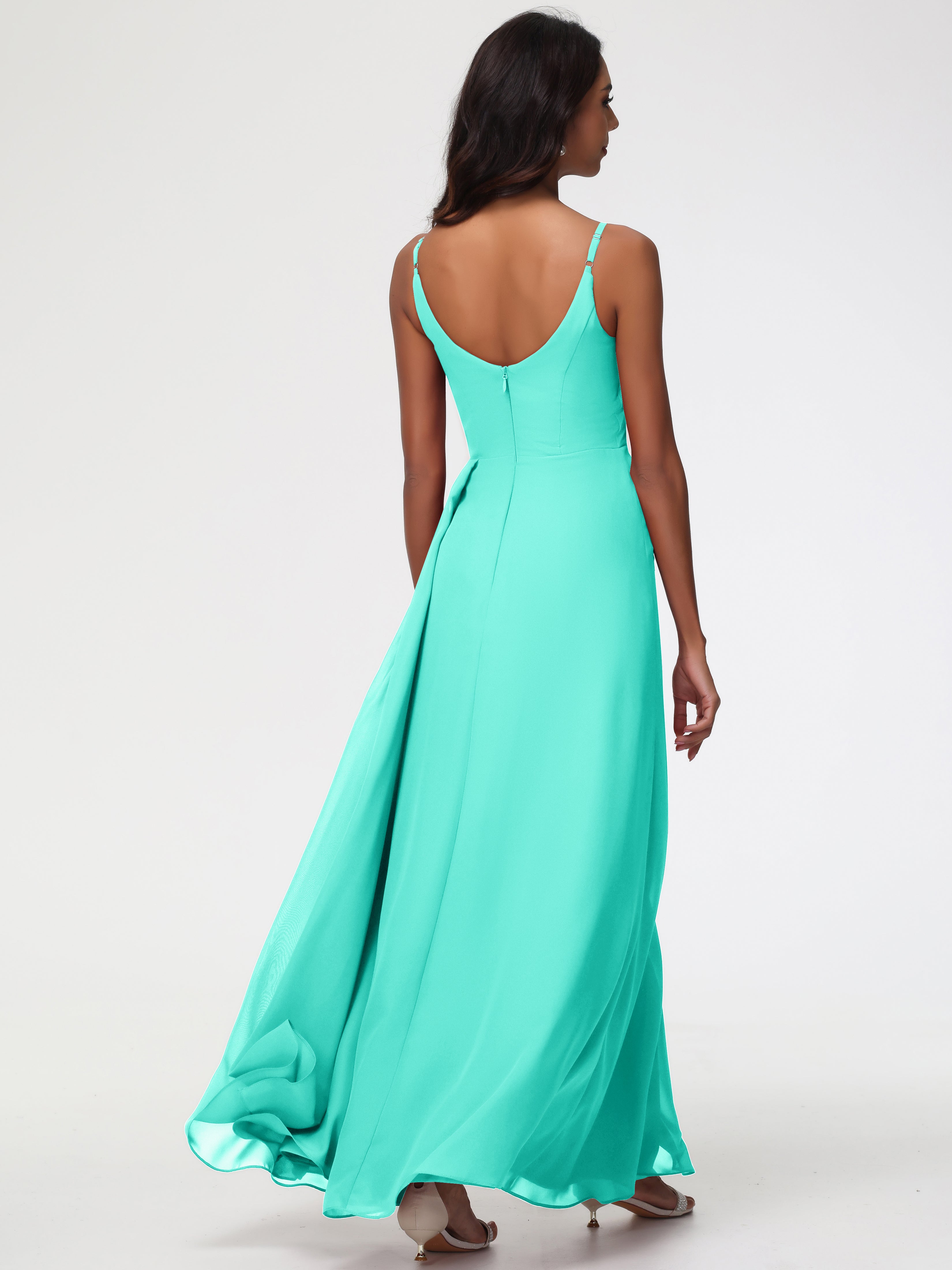 A-Line V-Neck Sleeveless Spaghetti Straps Pleats Chiffon Bridesmaid Dresses With Split (Copy)