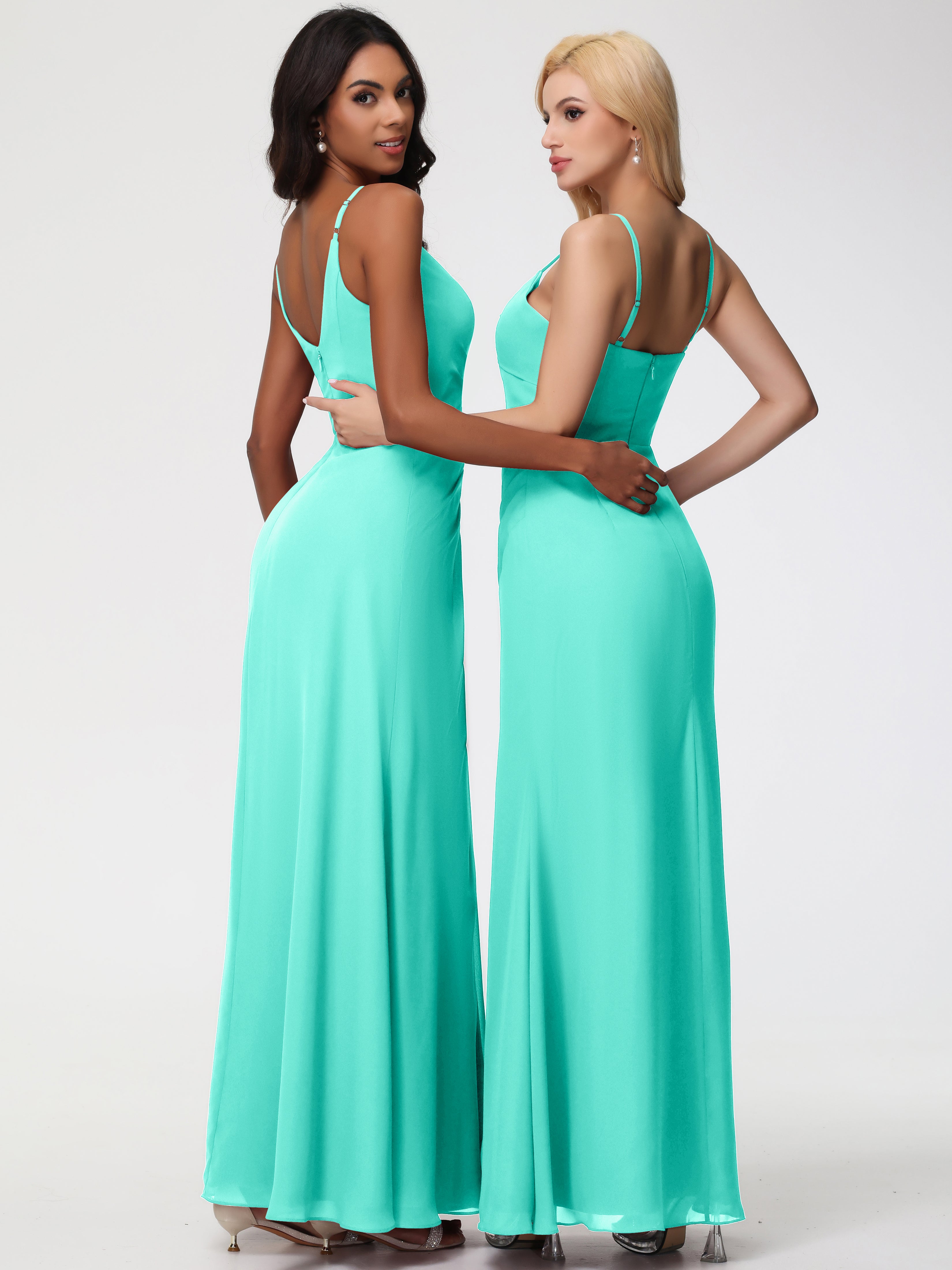 A-Line V-Neck Sleeveless Spaghetti Straps Pleats Chiffon Bridesmaid Dresses With Split (Copy)
