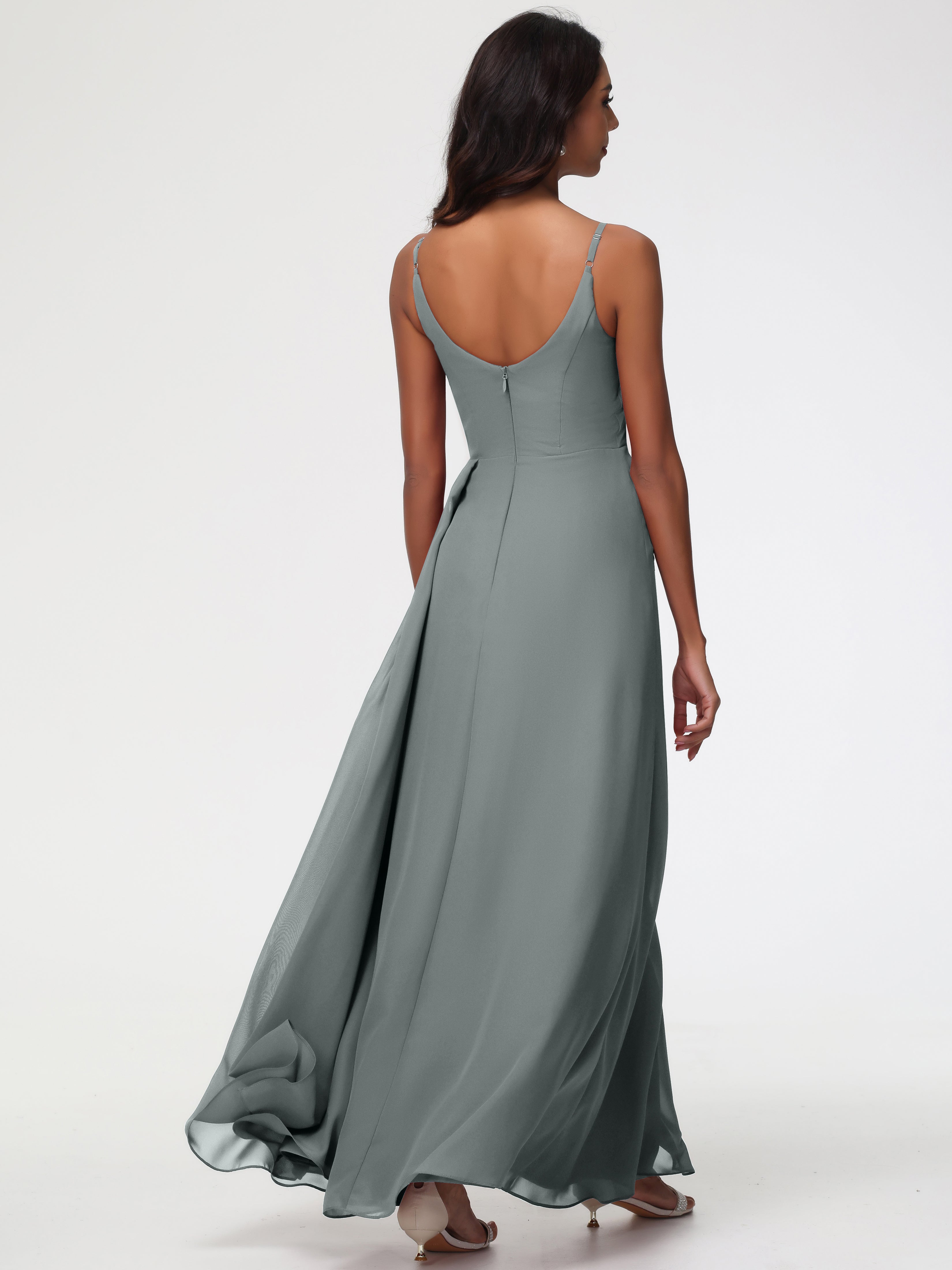 A-Line V-Neck Sleeveless Spaghetti Straps Pleats Chiffon Bridesmaid Dresses With Split (Copy)