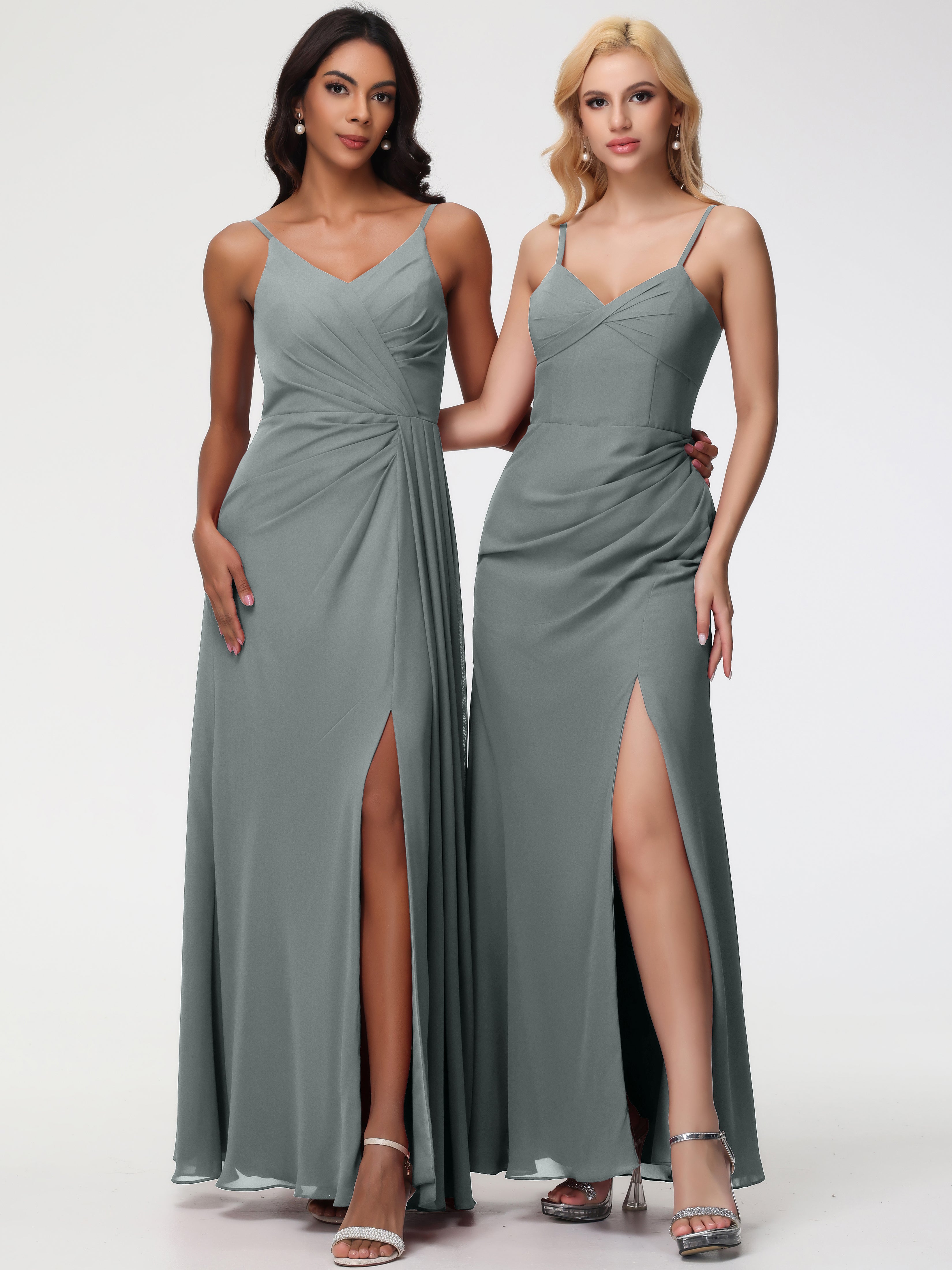 A-Line V-Neck Sleeveless Spaghetti Straps Pleats Chiffon Bridesmaid Dresses With Split (Copy)