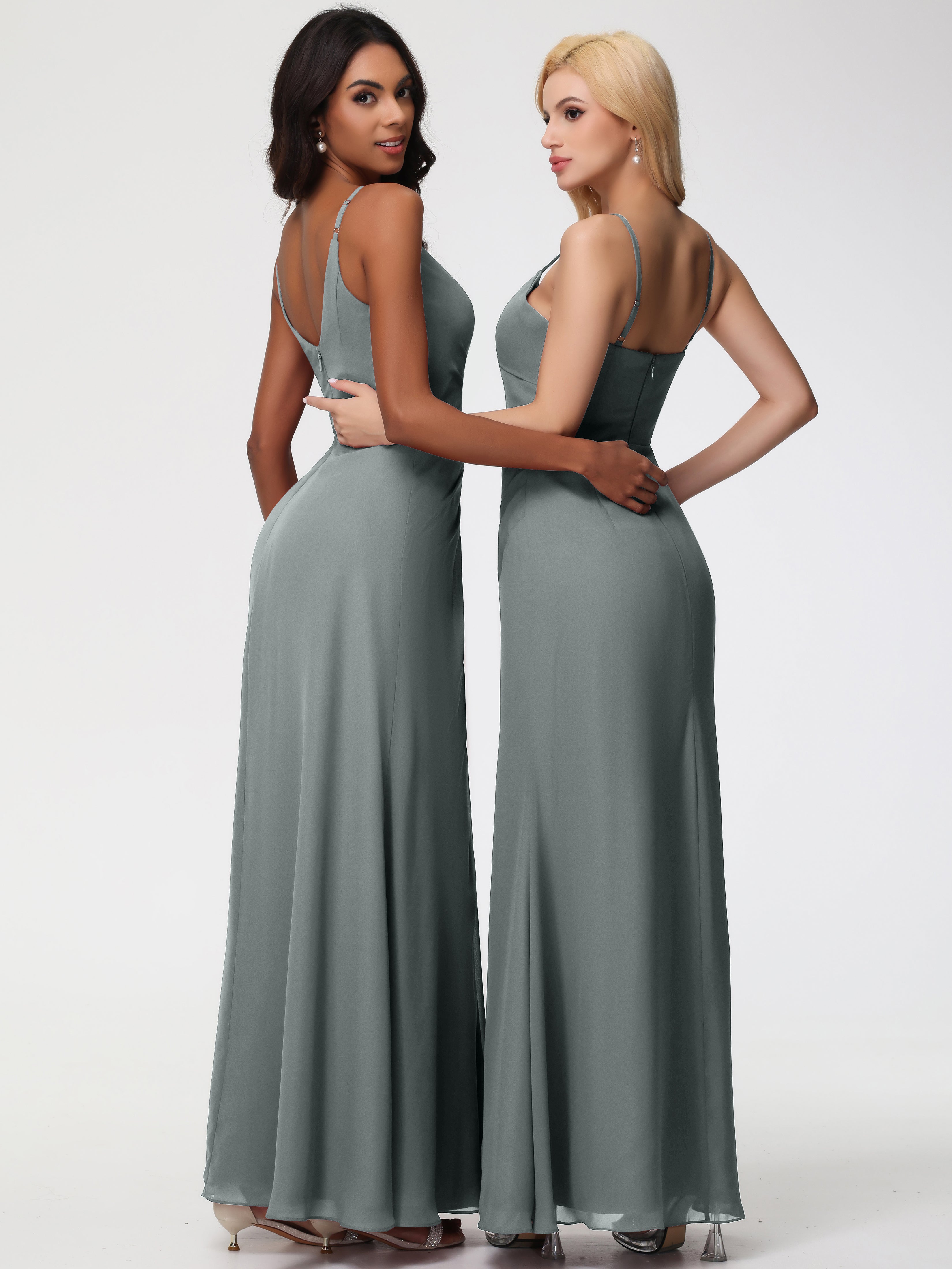 A-Line V-Neck Sleeveless Spaghetti Straps Pleats Chiffon Bridesmaid Dresses With Split (Copy)