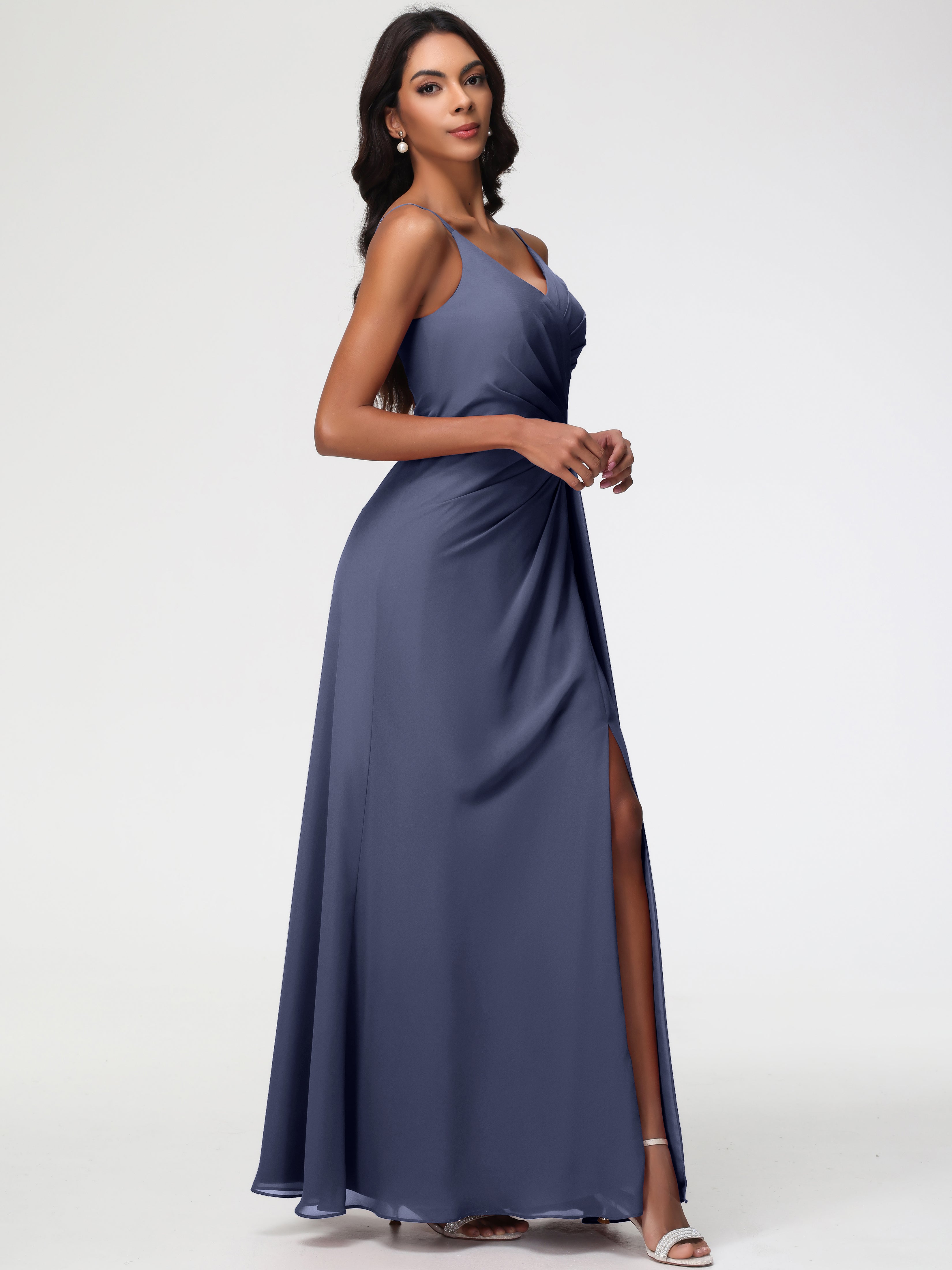 A-Line V-Neck Sleeveless Spaghetti Straps Pleats Chiffon Bridesmaid Dresses With Split (Copy)