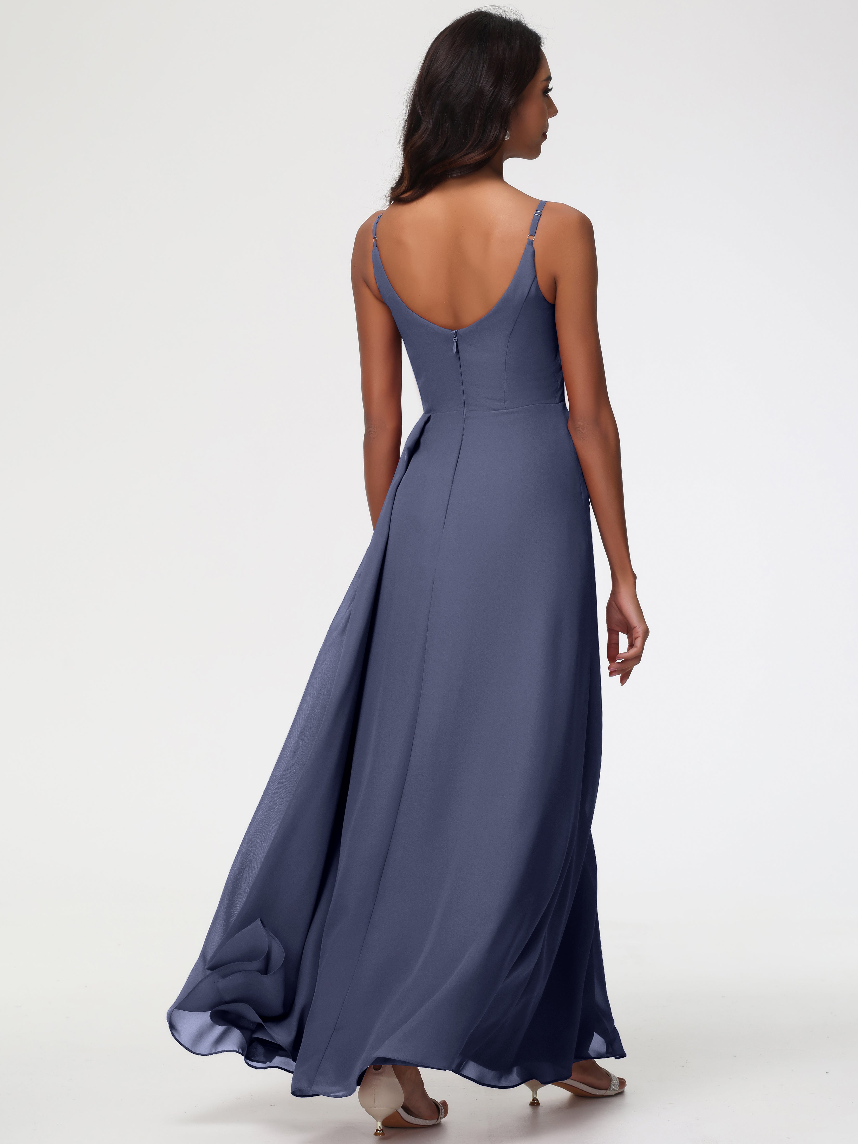 A-Line V-Neck Sleeveless Spaghetti Straps Pleats Chiffon Bridesmaid Dresses With Split (Copy)