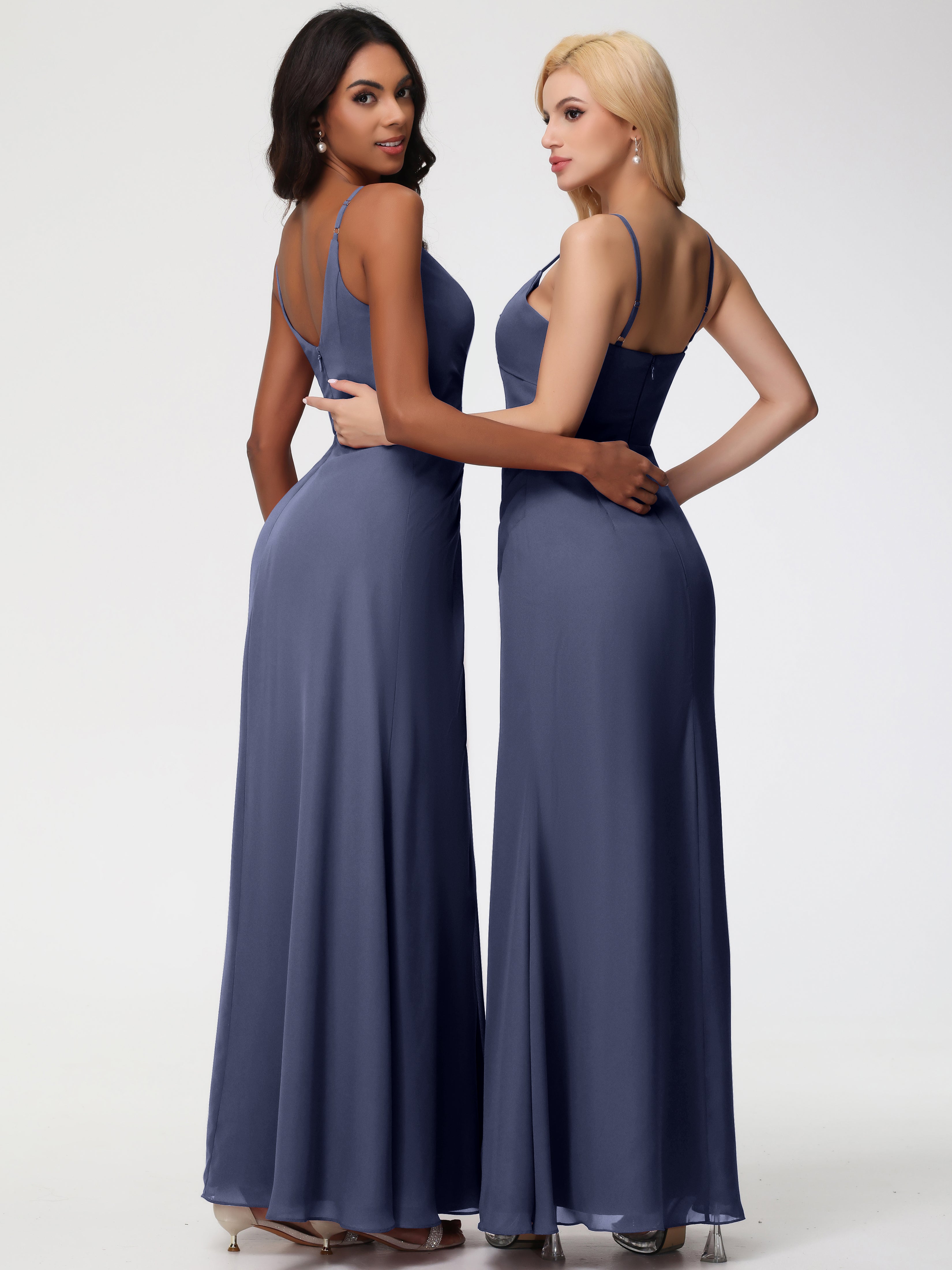 A-Line V-Neck Sleeveless Spaghetti Straps Pleats Chiffon Bridesmaid Dresses With Split (Copy)